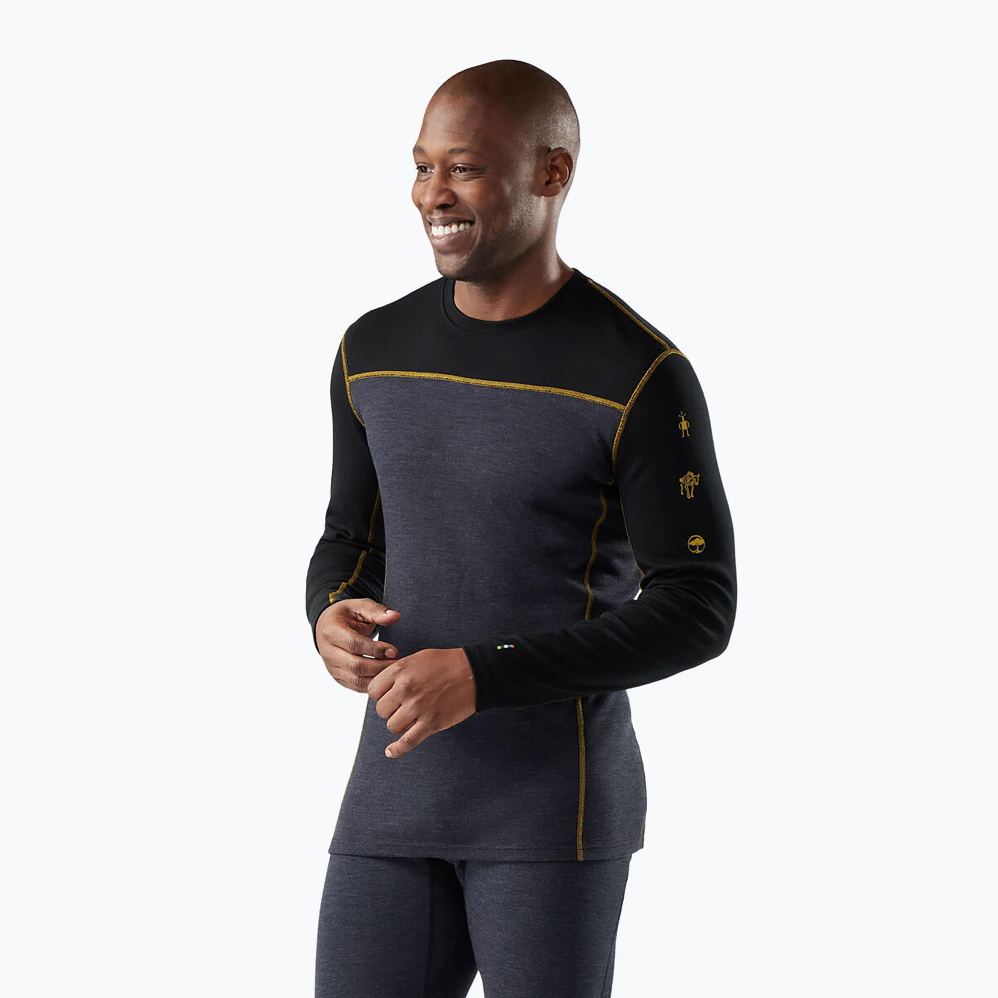 Мъжка термоактивна блуза с дълъг ръкав Smartwool Classic Thermal Merino Base Layer Colorblock Crew Boxed charcoal/honey gold