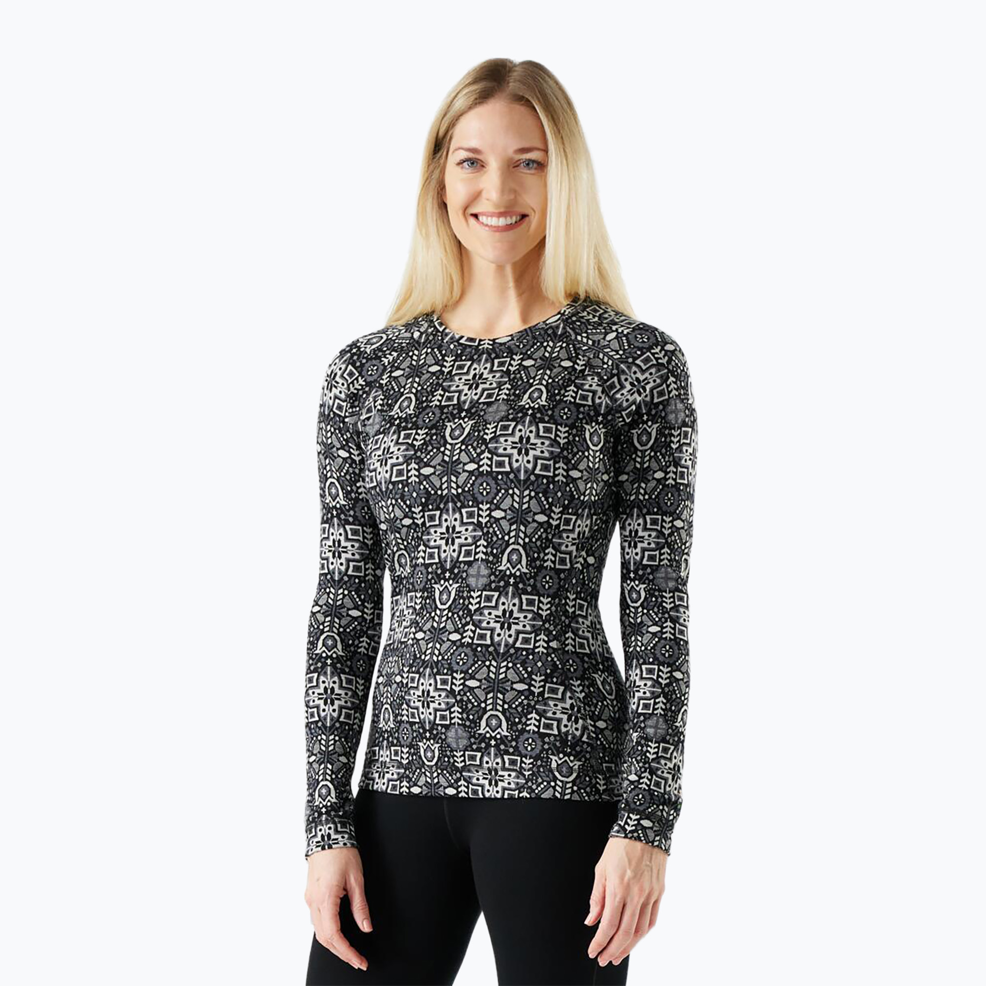 Dámska termoaktívna mikina Smartwool Merino 250 Baselayer Crew Boxed black deco floral