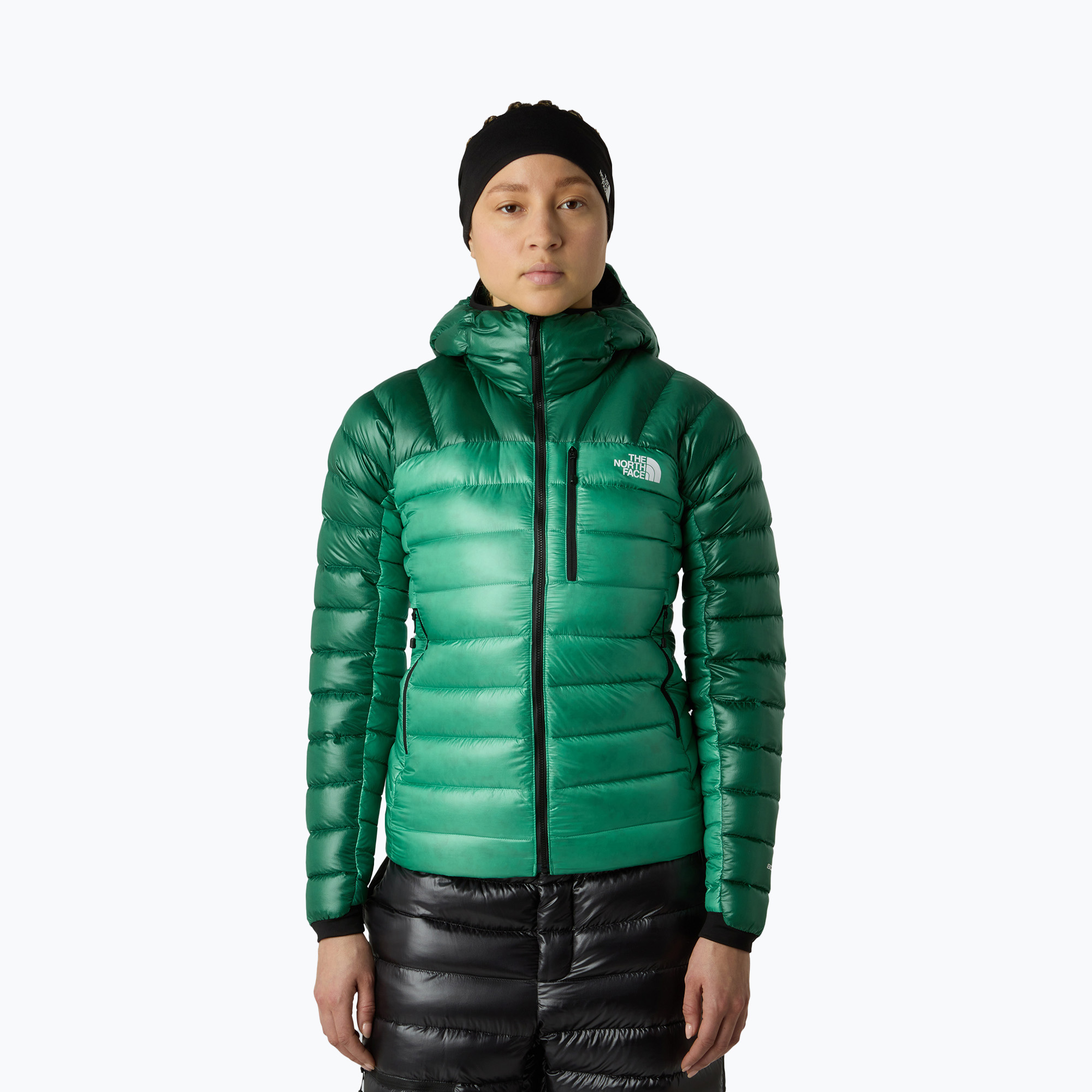 Kurtka puchowa damska The North Face Summit Breithorn Hoodie nebula green/evergreen 
