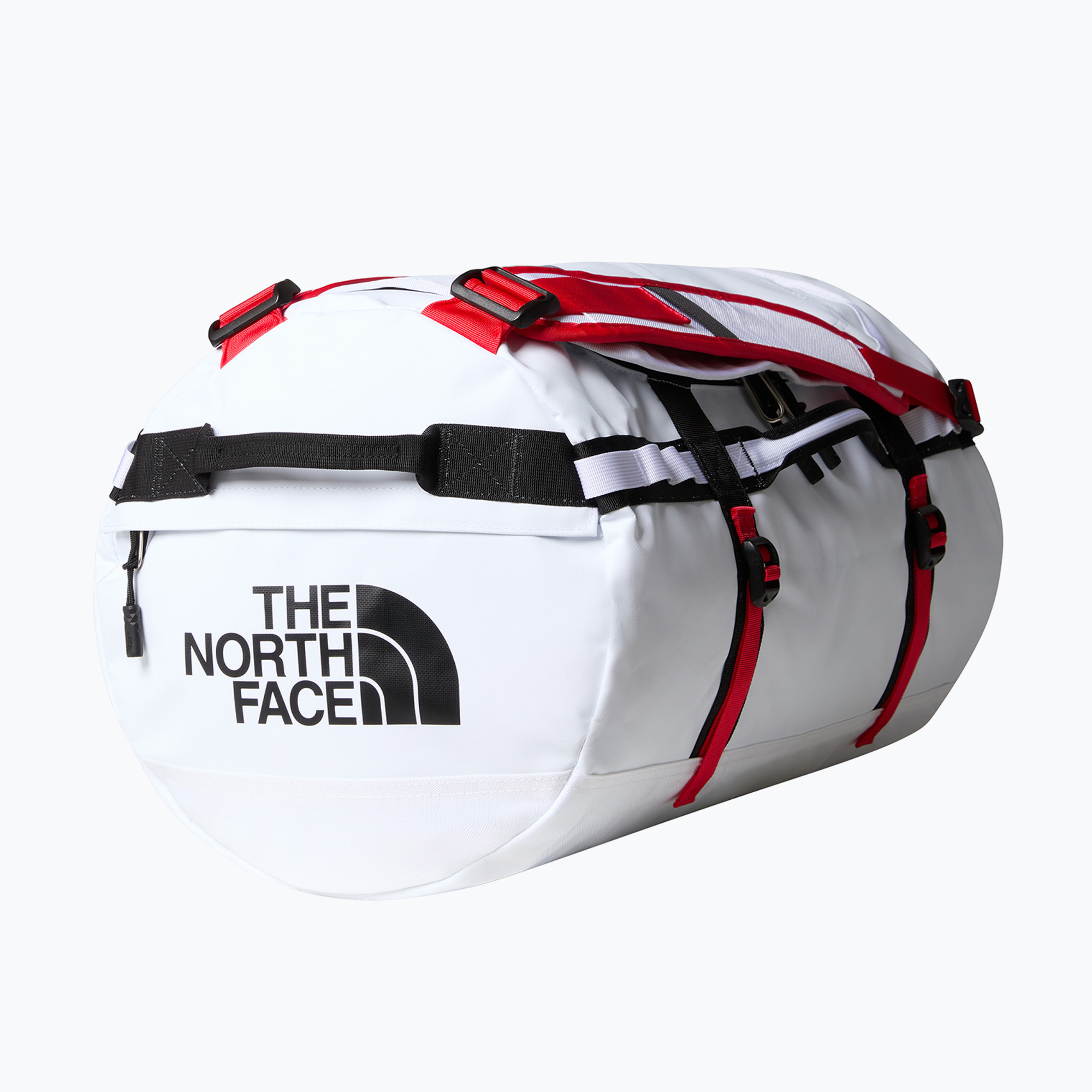 Travel bag The North Face Base Camp Duffel S 50 l white/black/elevation red (Base Camp Duffel S NF0A52STFIT1)
