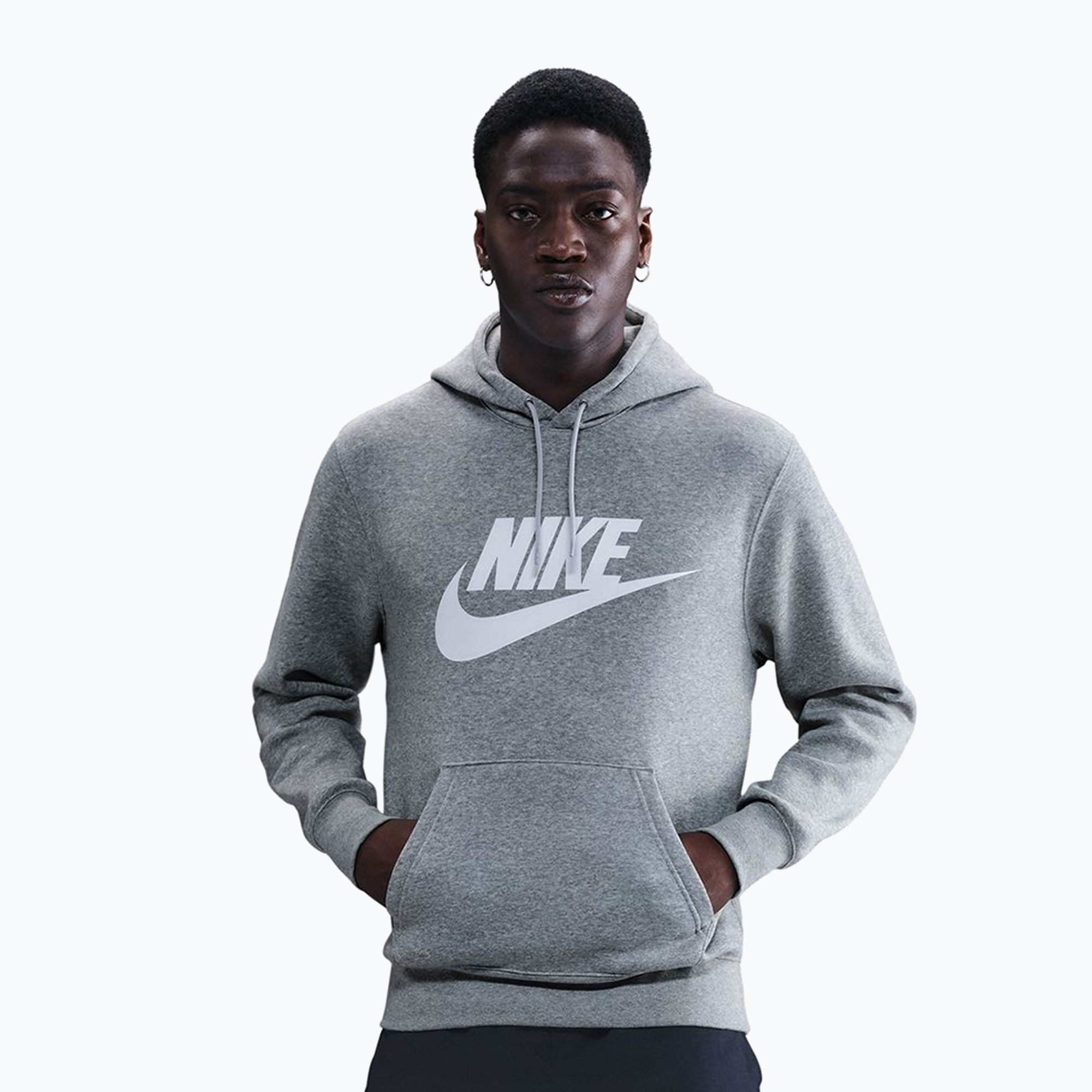 Bluza męska Nike Club Pullover Hoodie dark grey heather/light smoke grey/white 