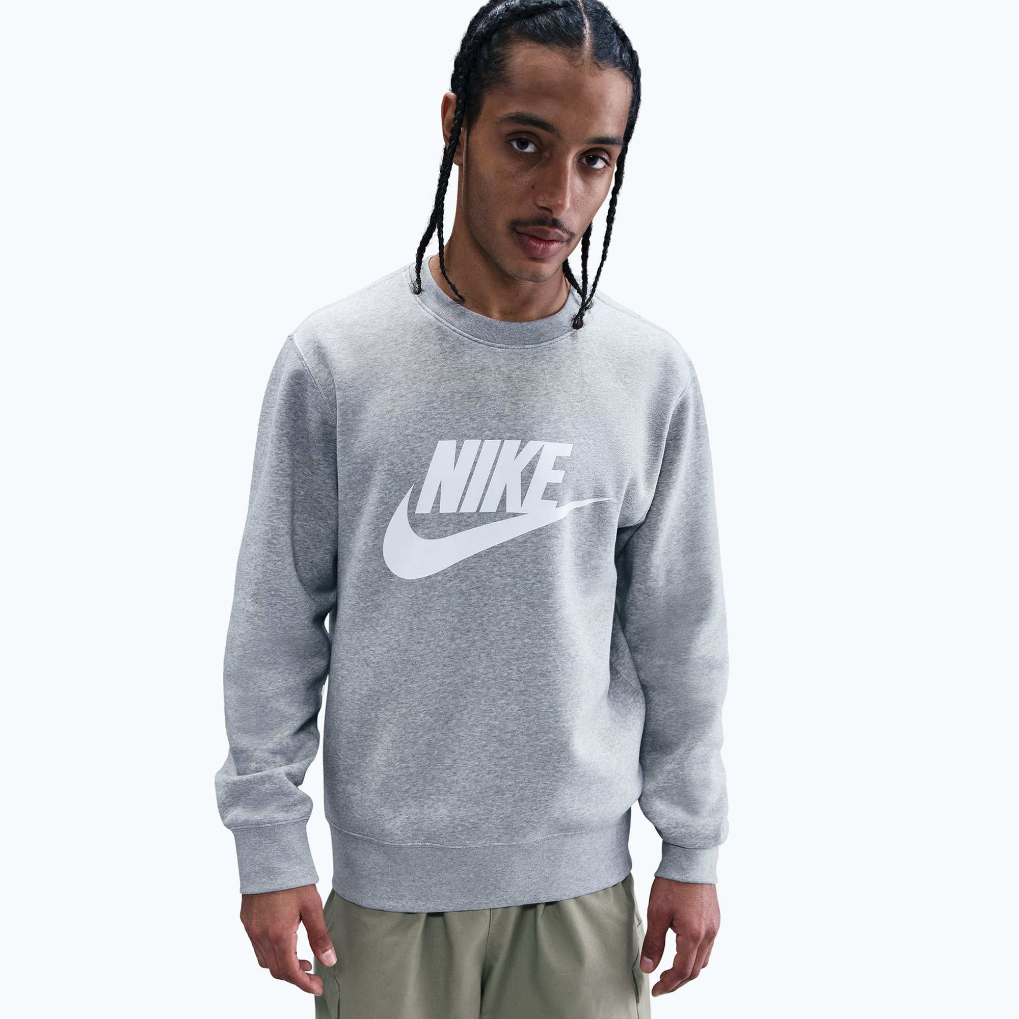 Bluza męska Nike Sportswear Club Graphic Fleece Crew dark grey heather/white 