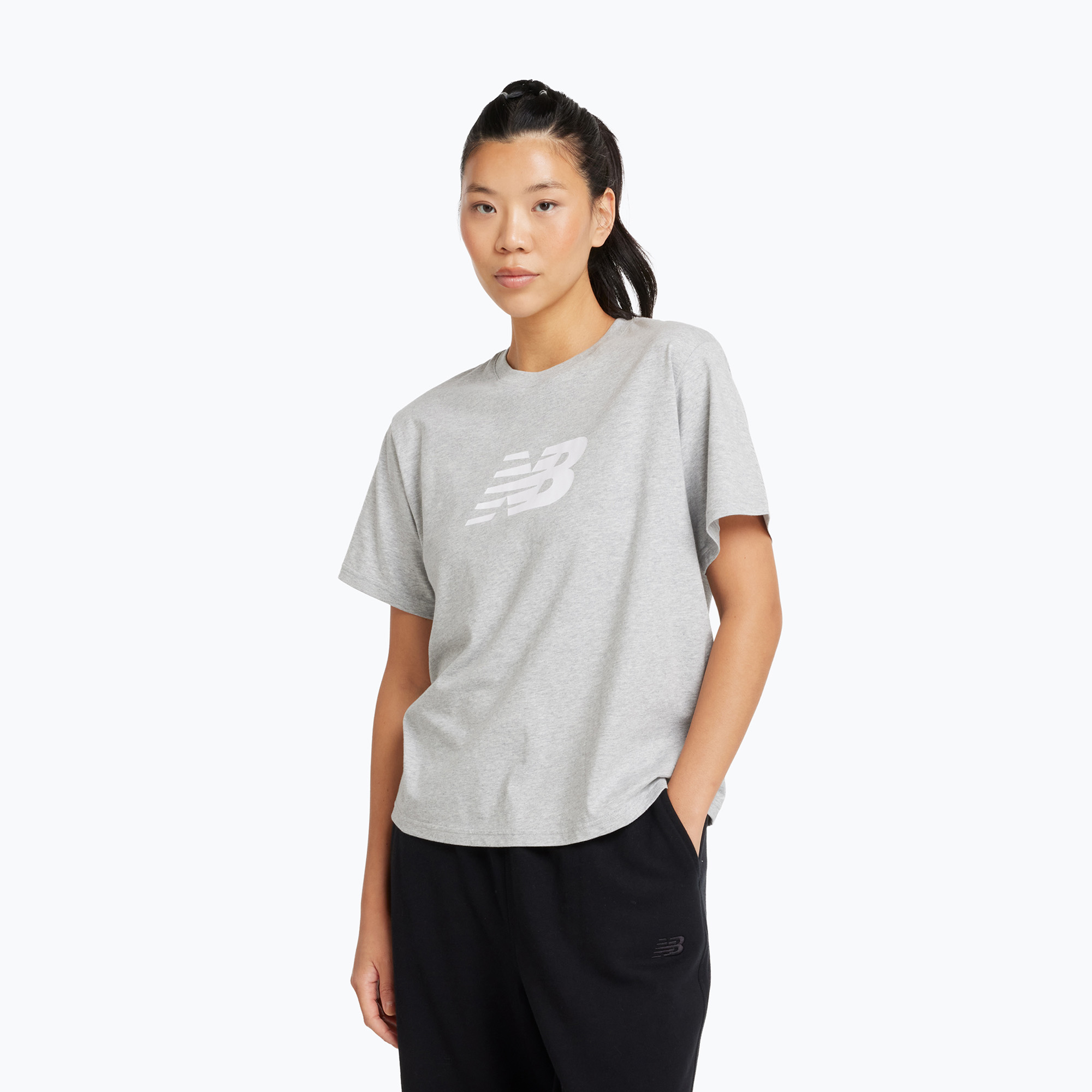 Дамска тениска New Balance Sport Jersey Relaxed Logo reflection/white/light arctic grey