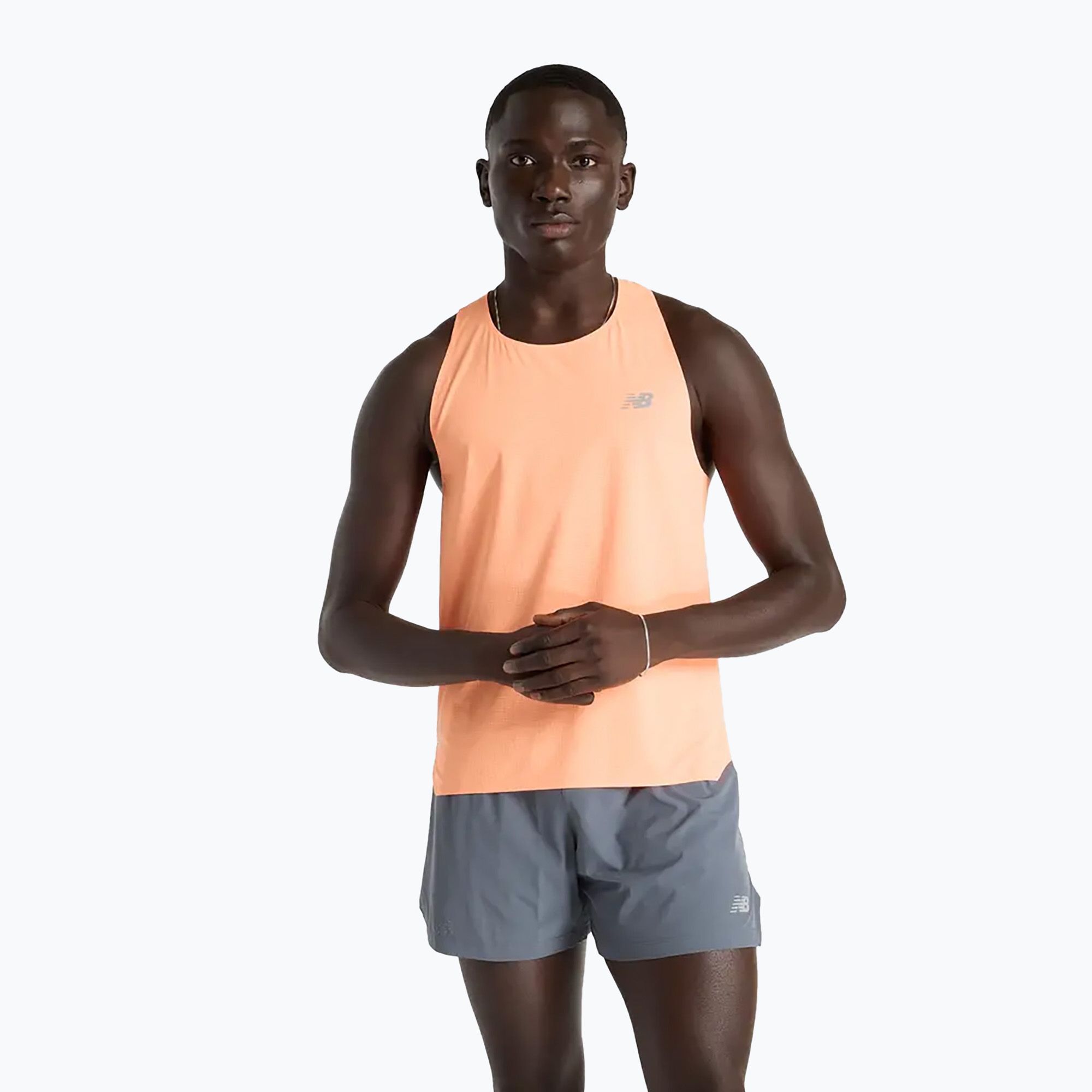 Koszulka do biegania męska New Balance Race Day Ultra Light Singlet hotmango 