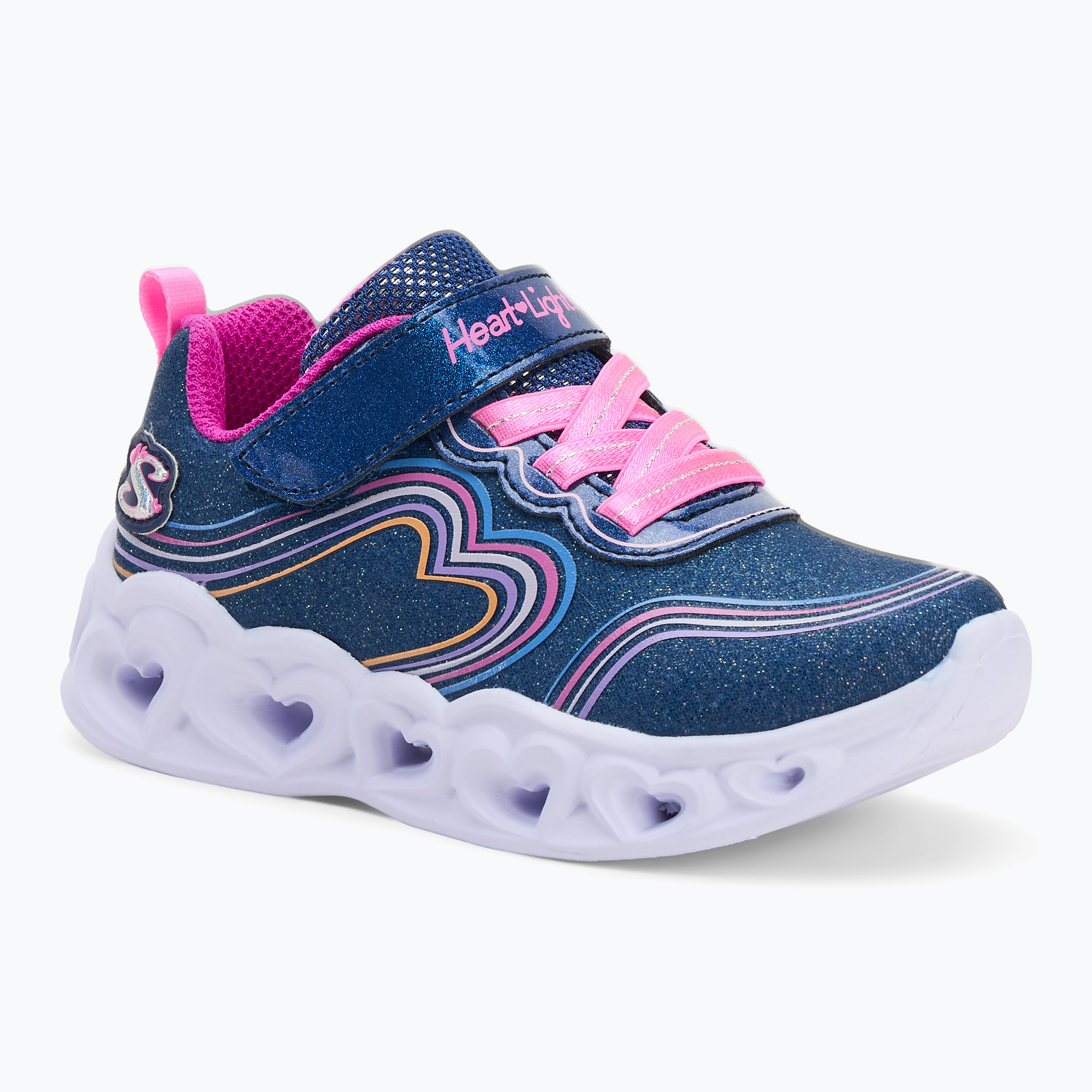 Buty dziecięce SKECHERS Heart Lights Retro Hearts navy leather/multi trim 
