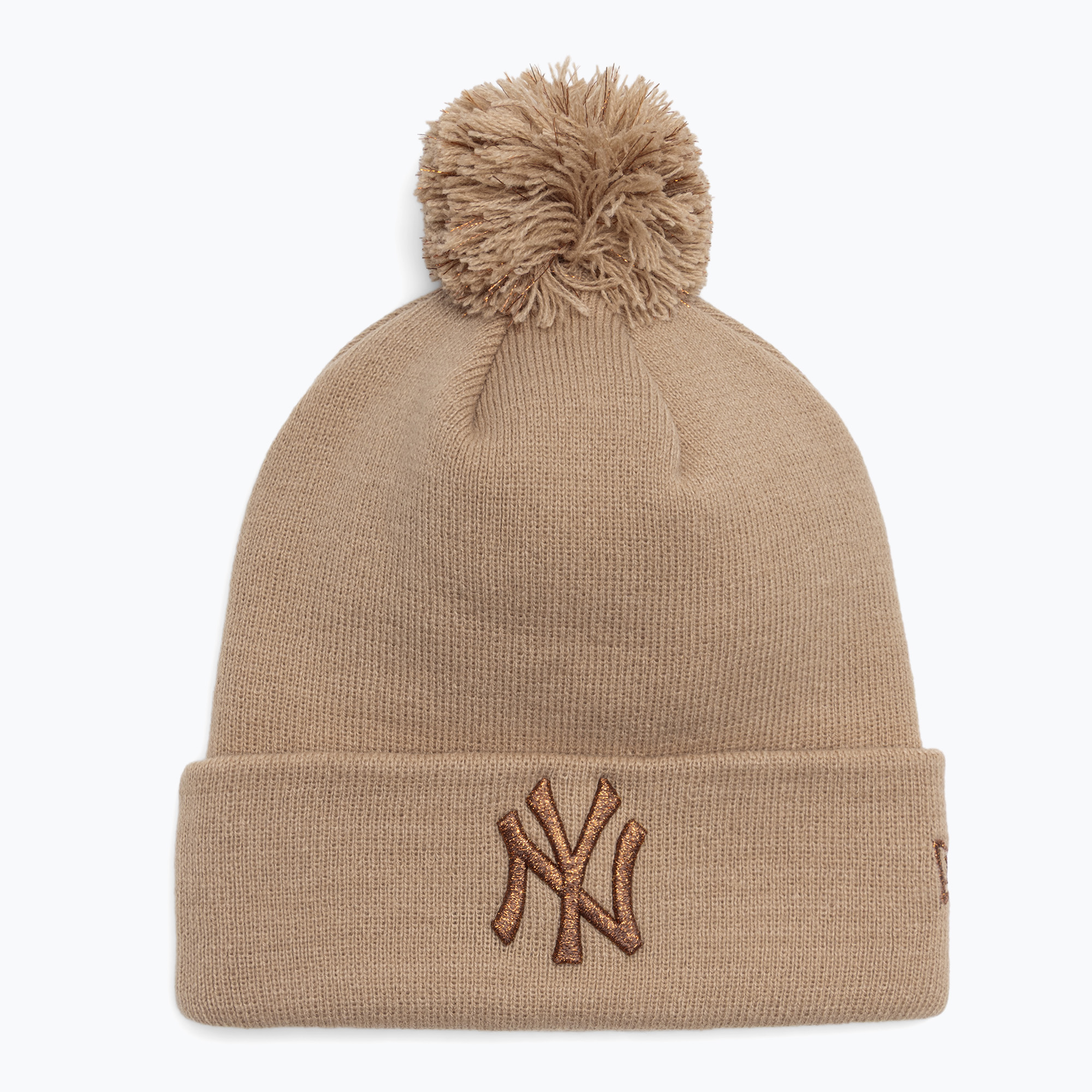 Дамска бейзболна шапка New Era Metallic Bobble Knit Beanie New York Yankees beige