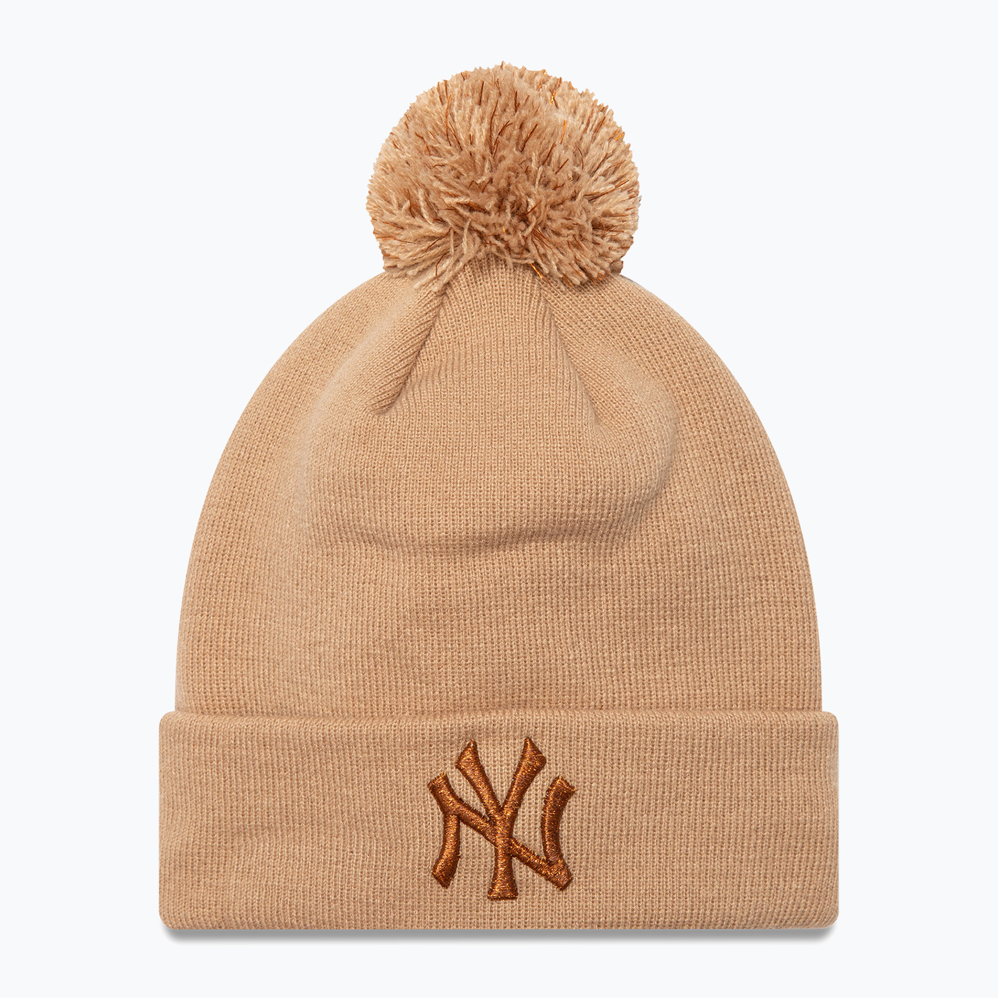 Czapka z daszkiem damska New Era Metallic Bobble Knit Beanie New York Yankees beige 