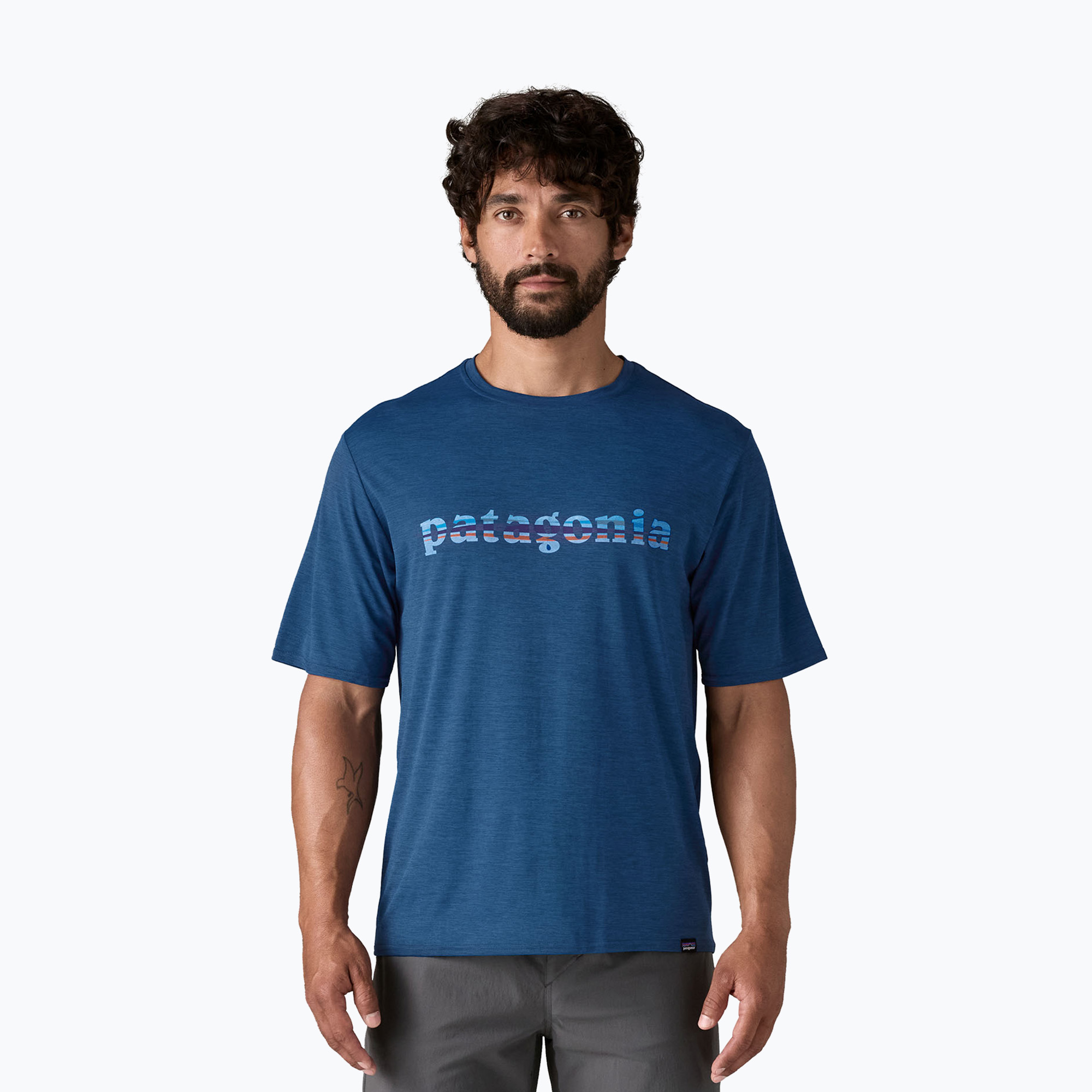 Koszulka męska Patagonia Cap Cool Daily Graphic Shirt '73 text logo/clement blue x-dye 