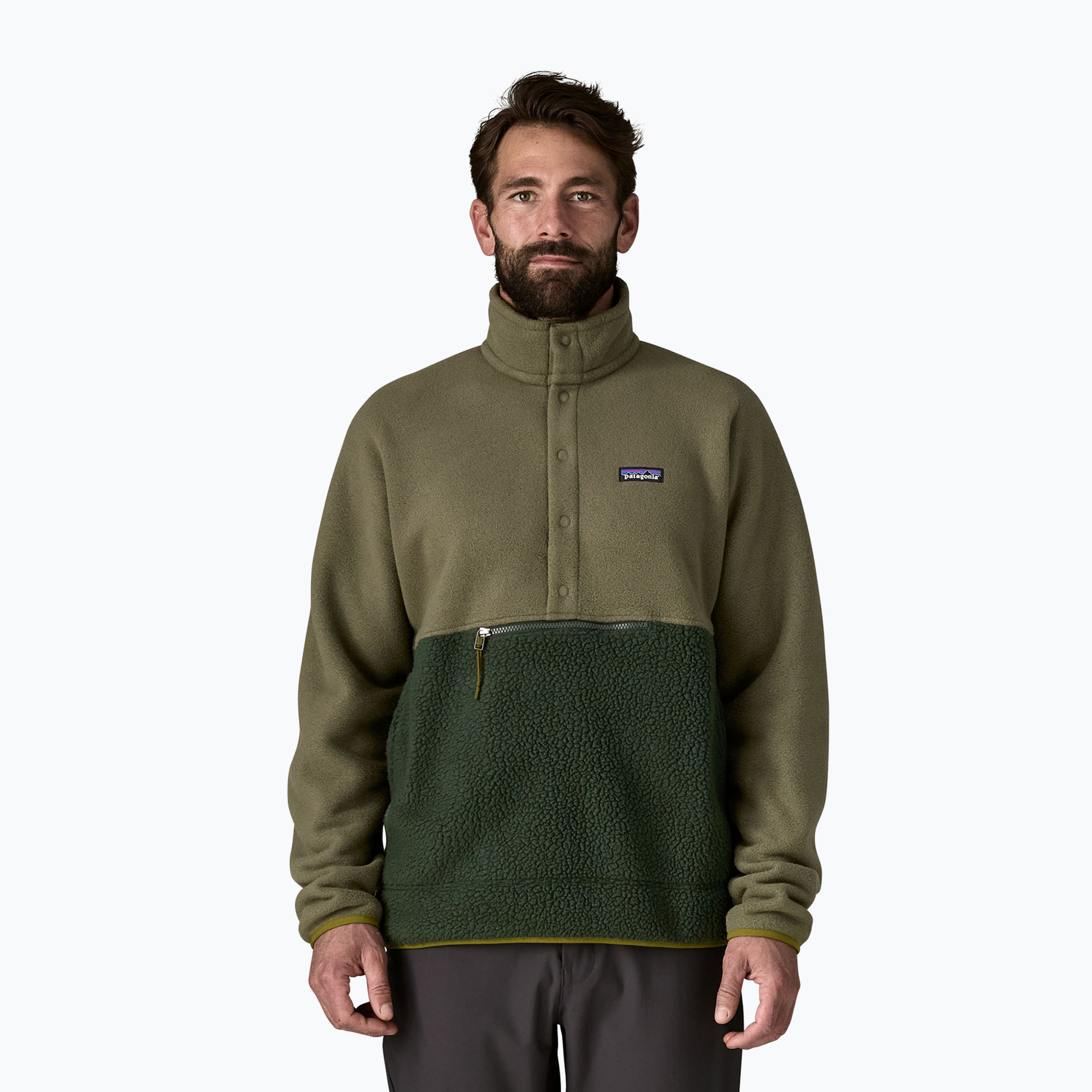 Bluza trekkingowa męska Patagonia Retro Pile 1/2 Snap P/O old growth green