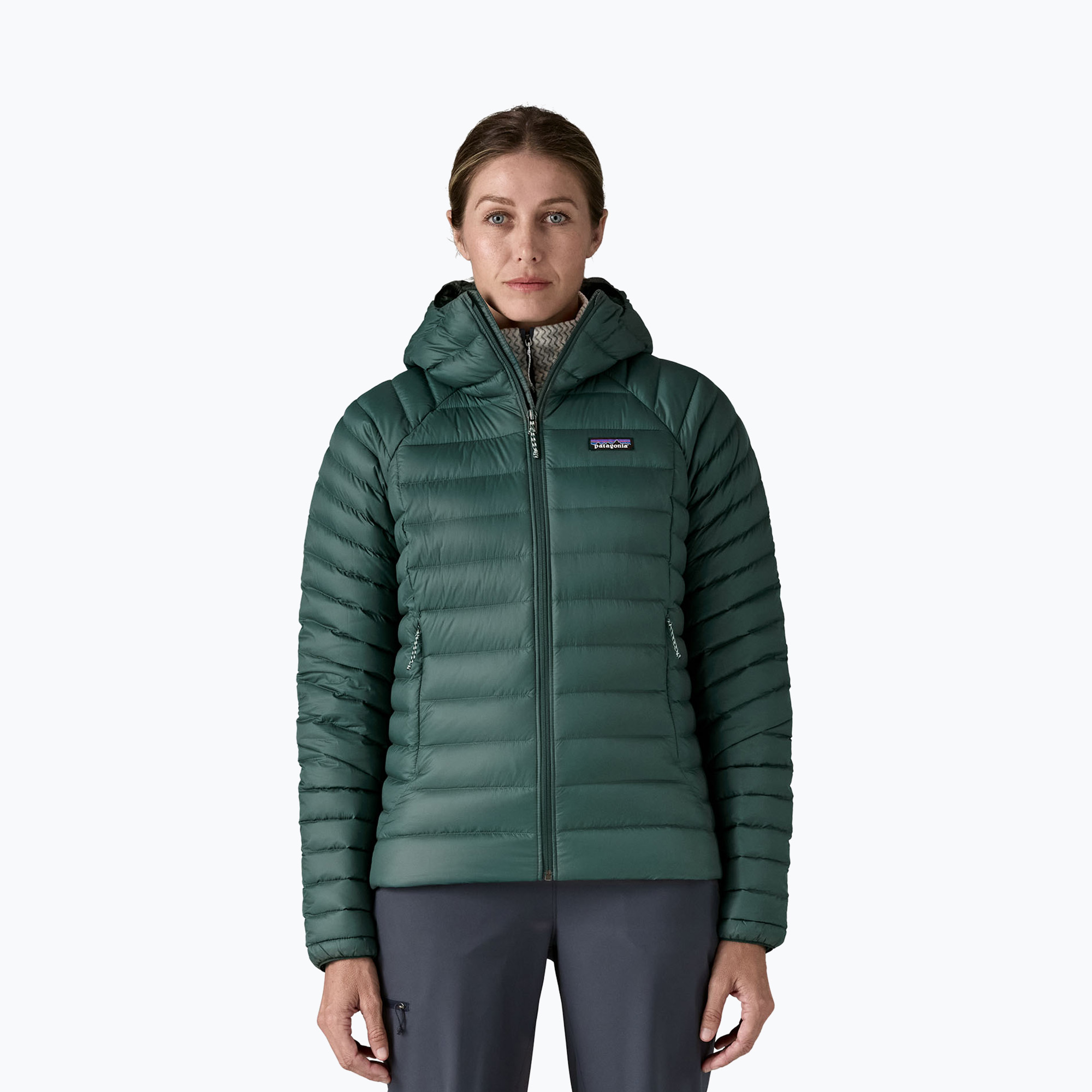 Kurtka puchowa damska Patagonia Down Sweater Hoody cascade green 