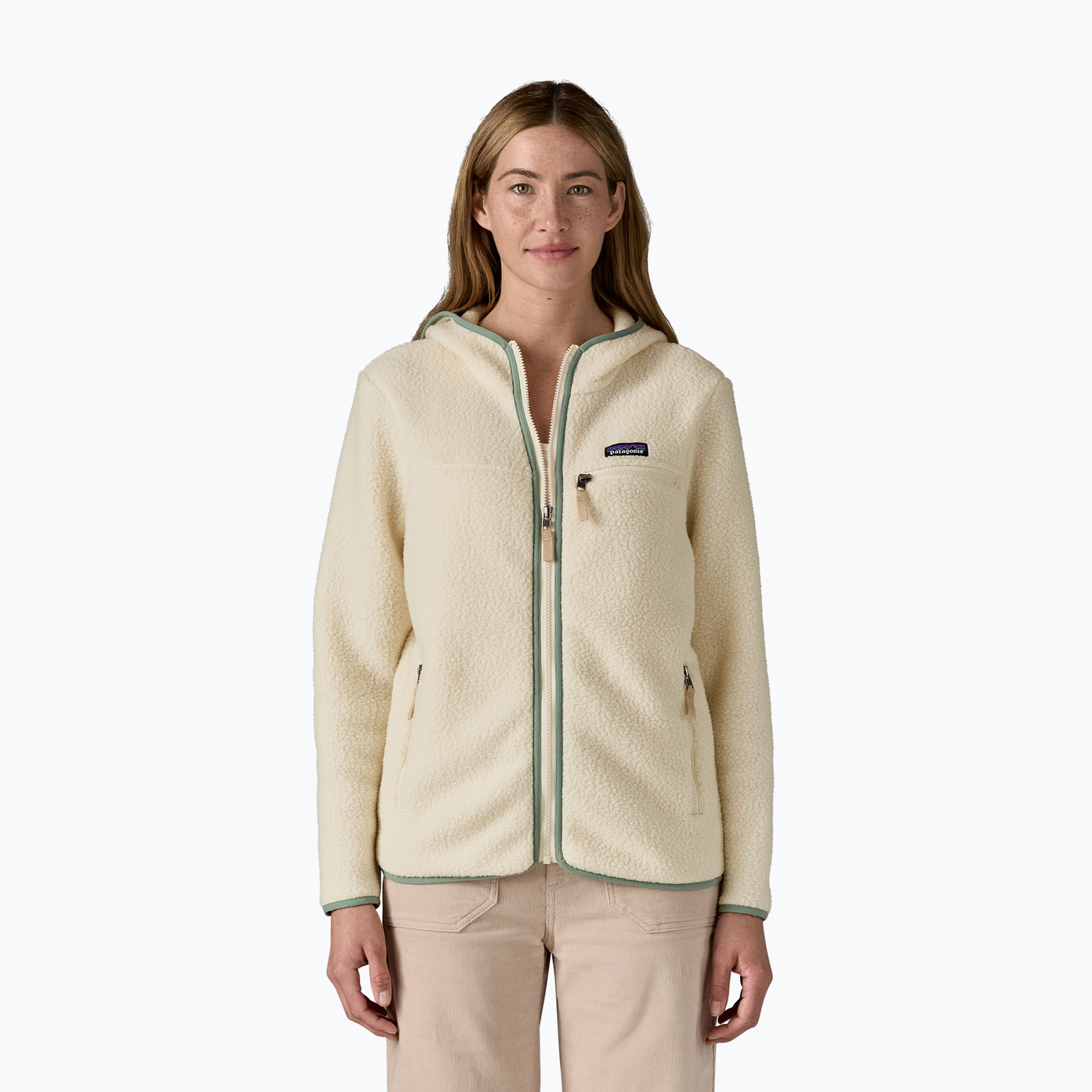 Bluza polarowa damska Patagonia Retro Pile Hoody natural w/ellwood green 