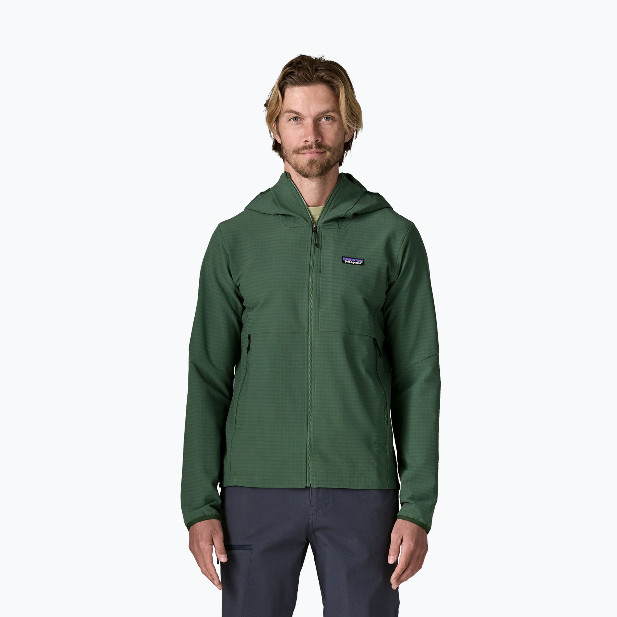 Pánska softshellová bunda Patagonia R1 TechFace Hoody canopy green