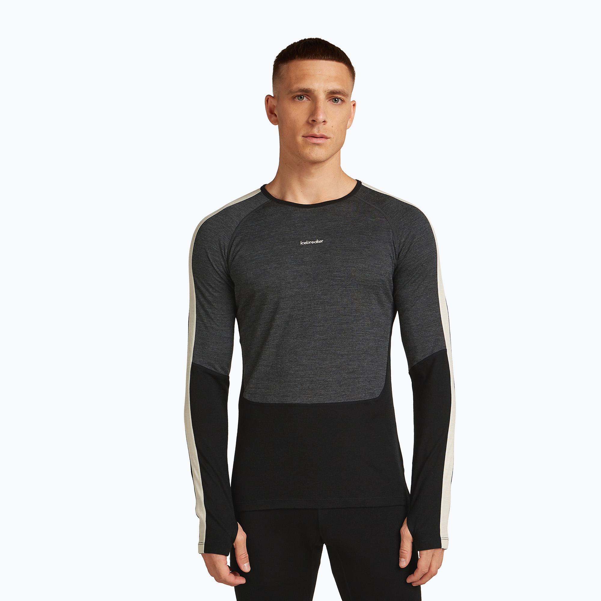 Pánske termo tričko longsleeve Icebreaker Merino 200 Oasis+ LS Crewe 0JI black/jet heather/undyed/cb (Merino 200 Oasis+ LS Crewe IB0A57E10JI1)