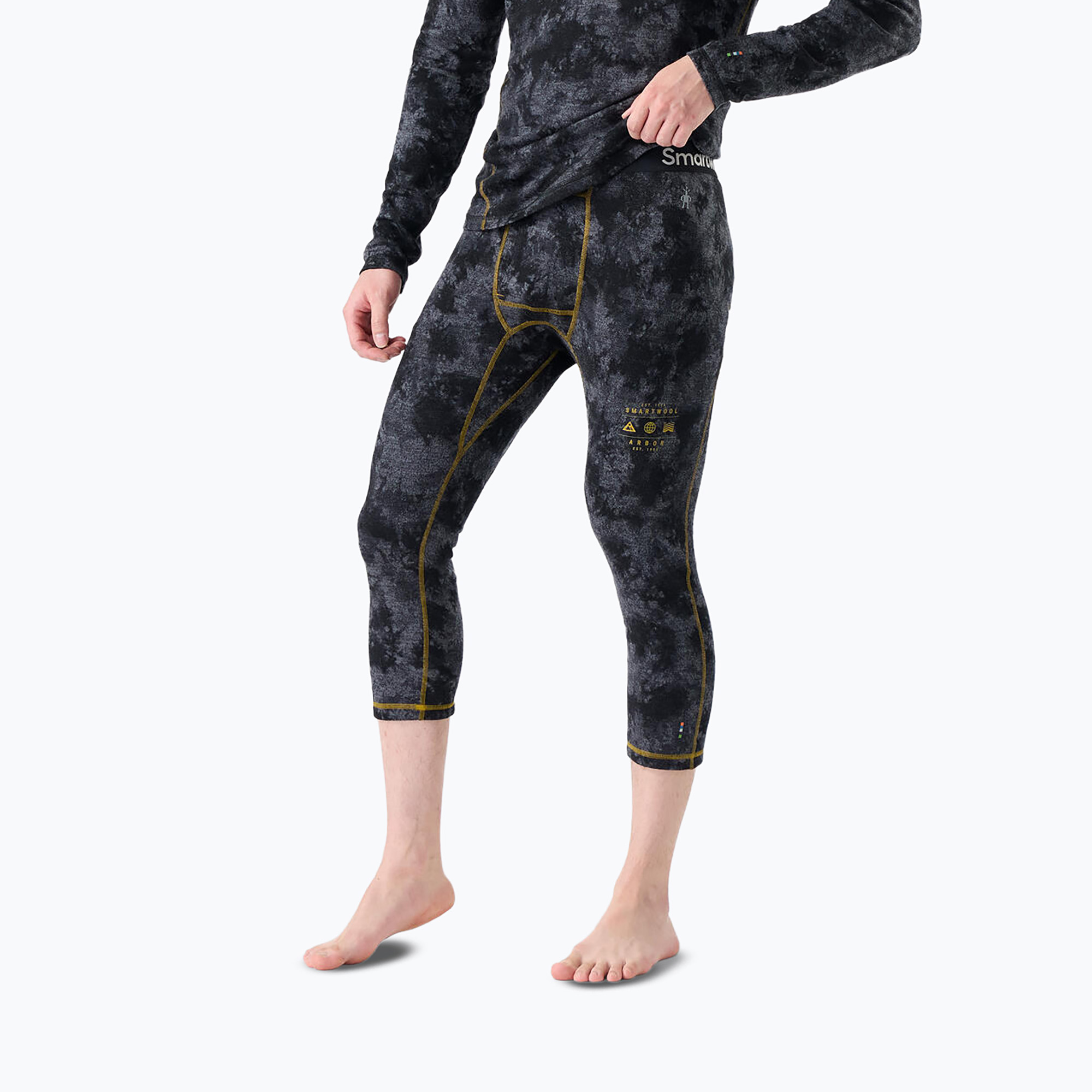 Colanți termoactivi pentru bărbați Smartwool Classic Thermal Merino Base Layer 3/4 Bottom Boxed black tie dye/hny gold
