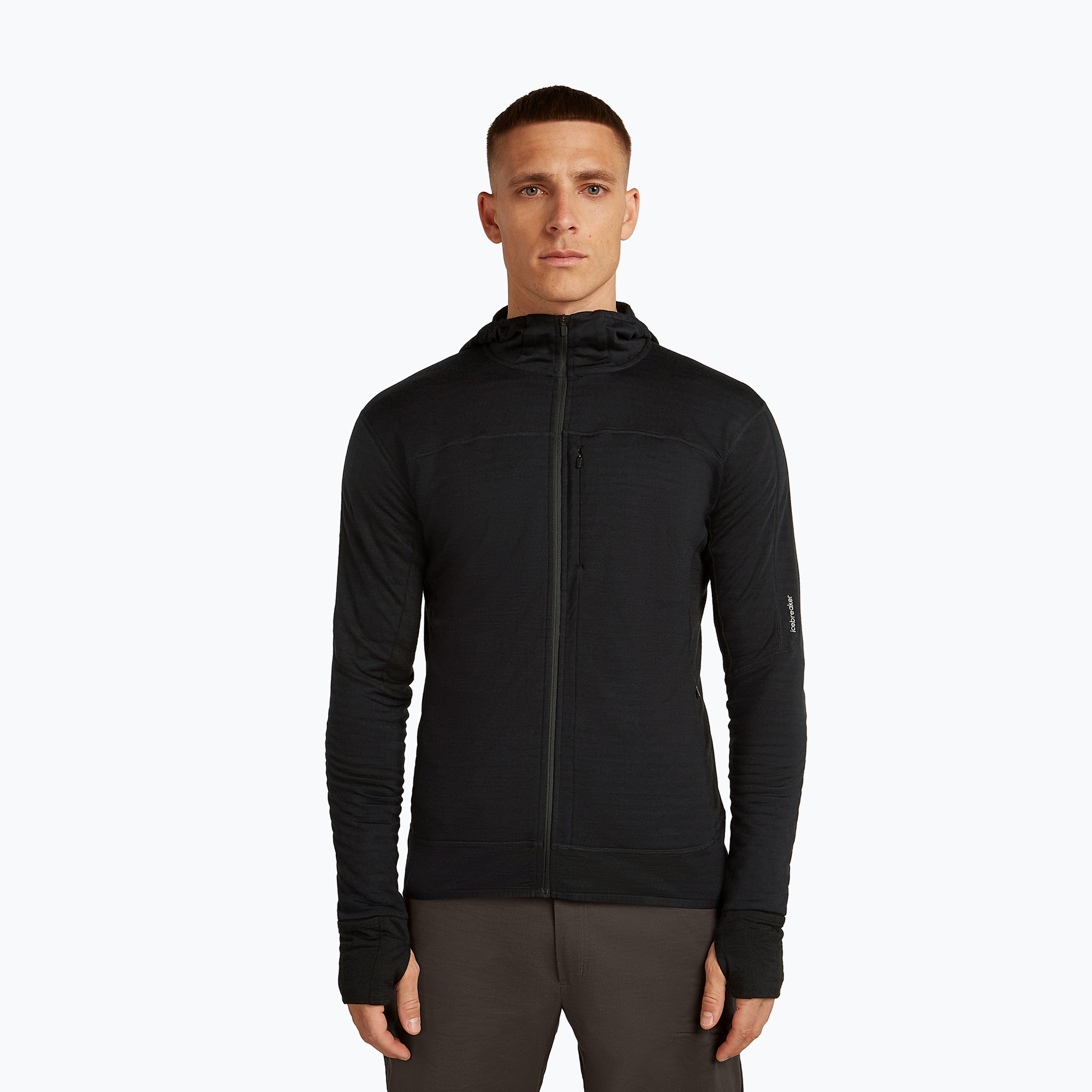 Bluză de trekking pentru bărbați Icebreaker Merino 300 Realfleece Descender Zip Hoodie black