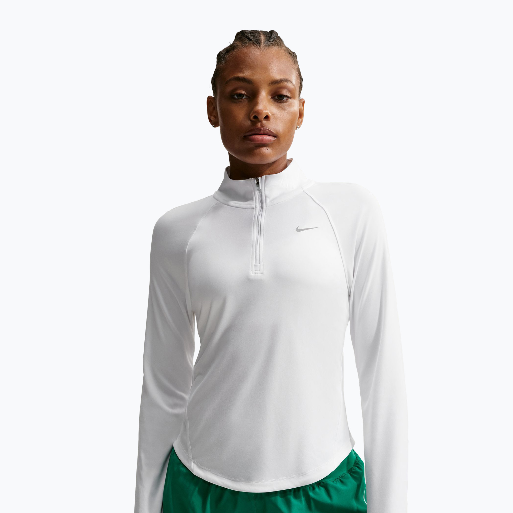 Дамски суитшърт за бягане Nike Tempo Swoosh Run Dri-Fit 1/4-Zip white/black