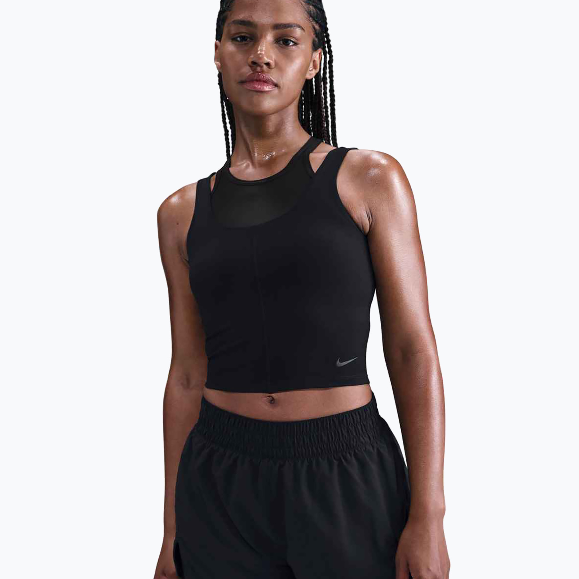 Top treningowy damski Nike One Fitted Dri-Fit Cropped Tank black/dark smoke grey 
