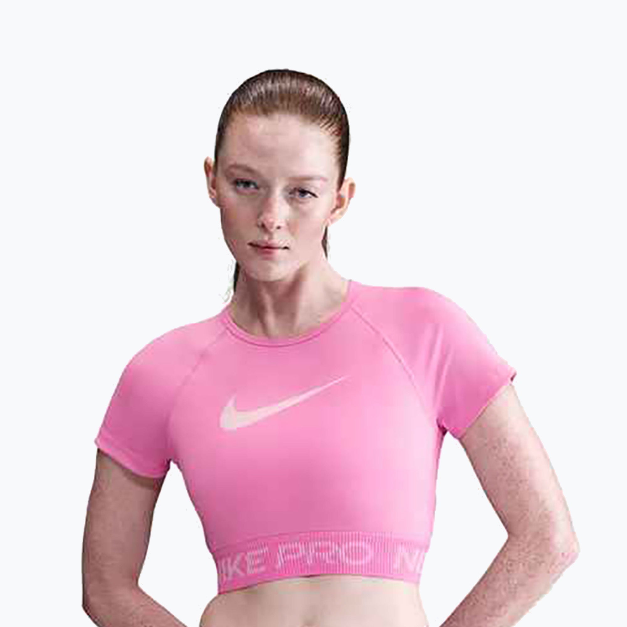 Top treningowy damski Nike Pro Dri-Fit Graphic Cropped playful pink/pink foam/white 