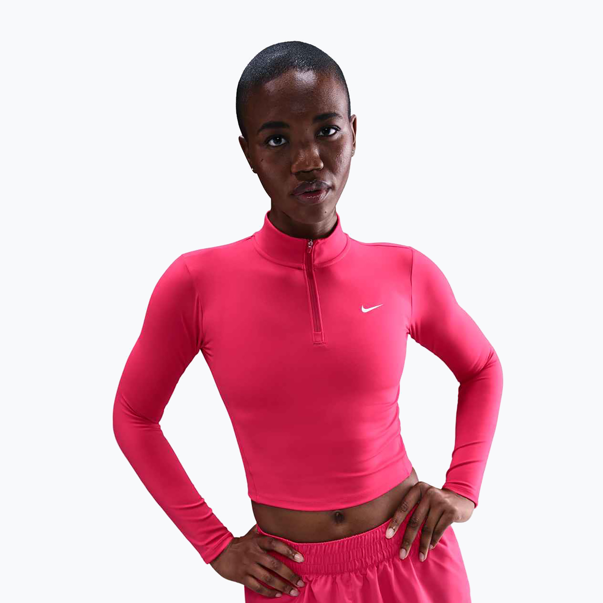 Koszulka damska Nike One Fitted Dri-Fit 1/4 Zip Mid Layer rush pink/white 