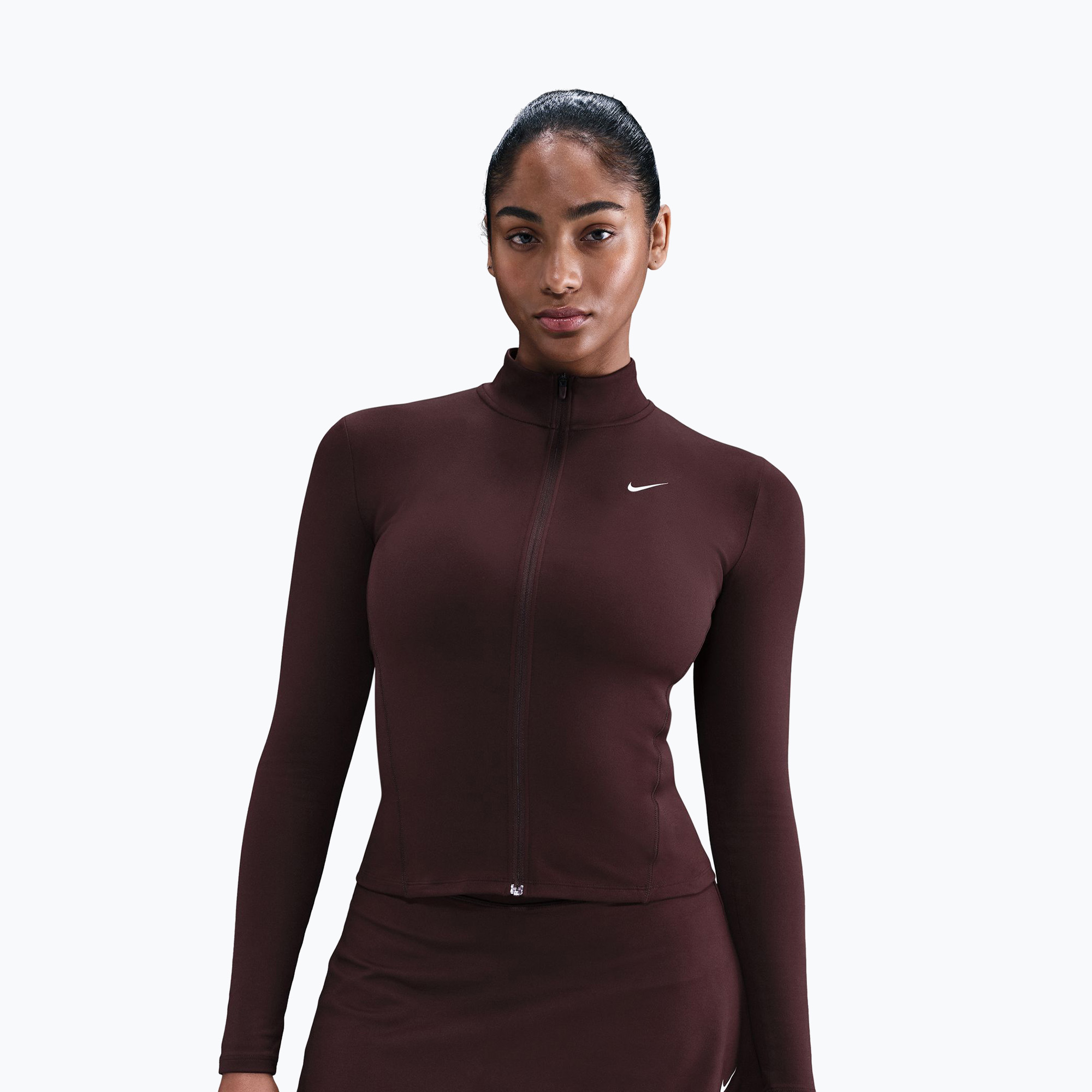 Bluza treningowa damska Nike One Fitted Dri-Fit Full-Zip burgundy crush/white 