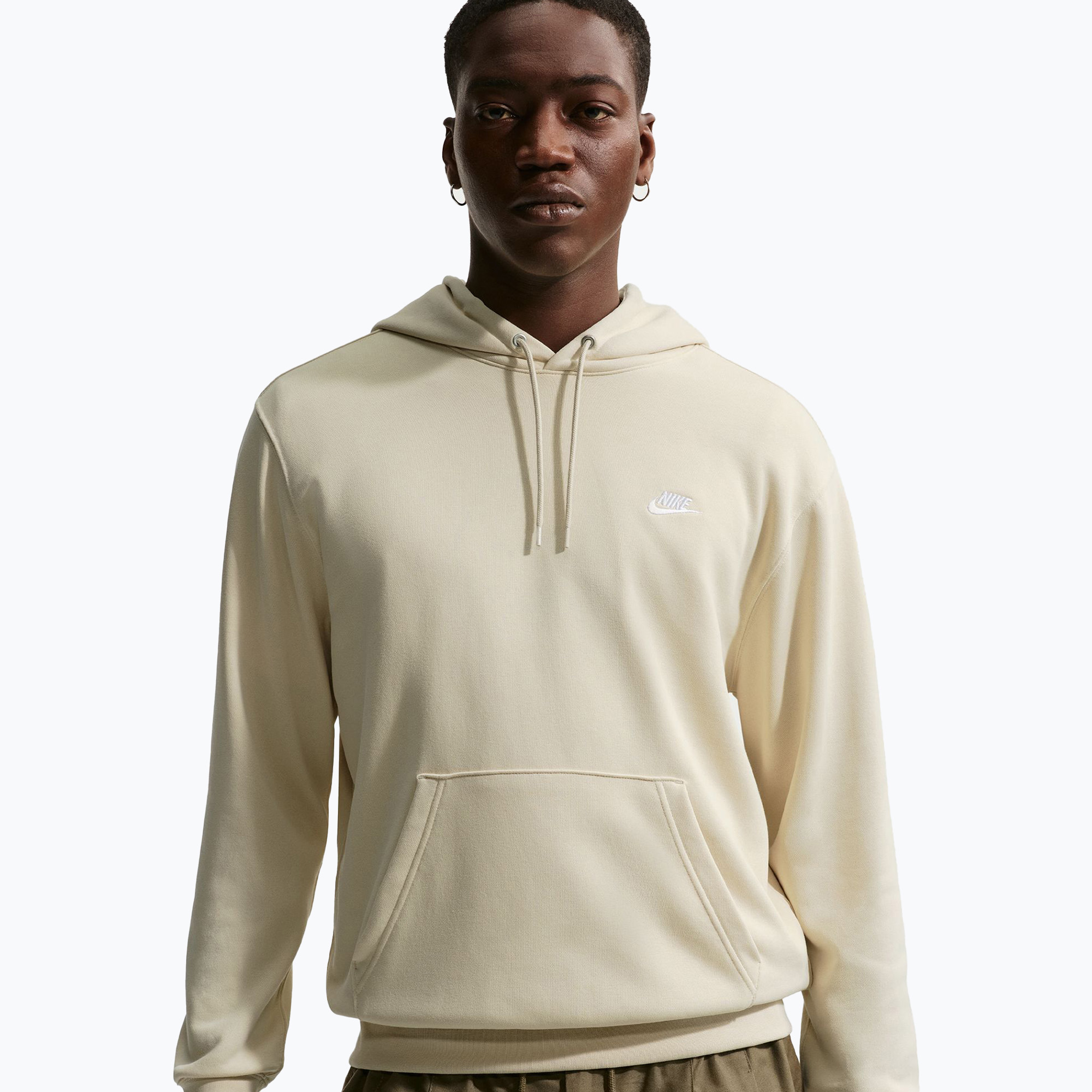 Bluza męska Nike Club French Terry Pullover Hoodie light khaki/light khaki/white 