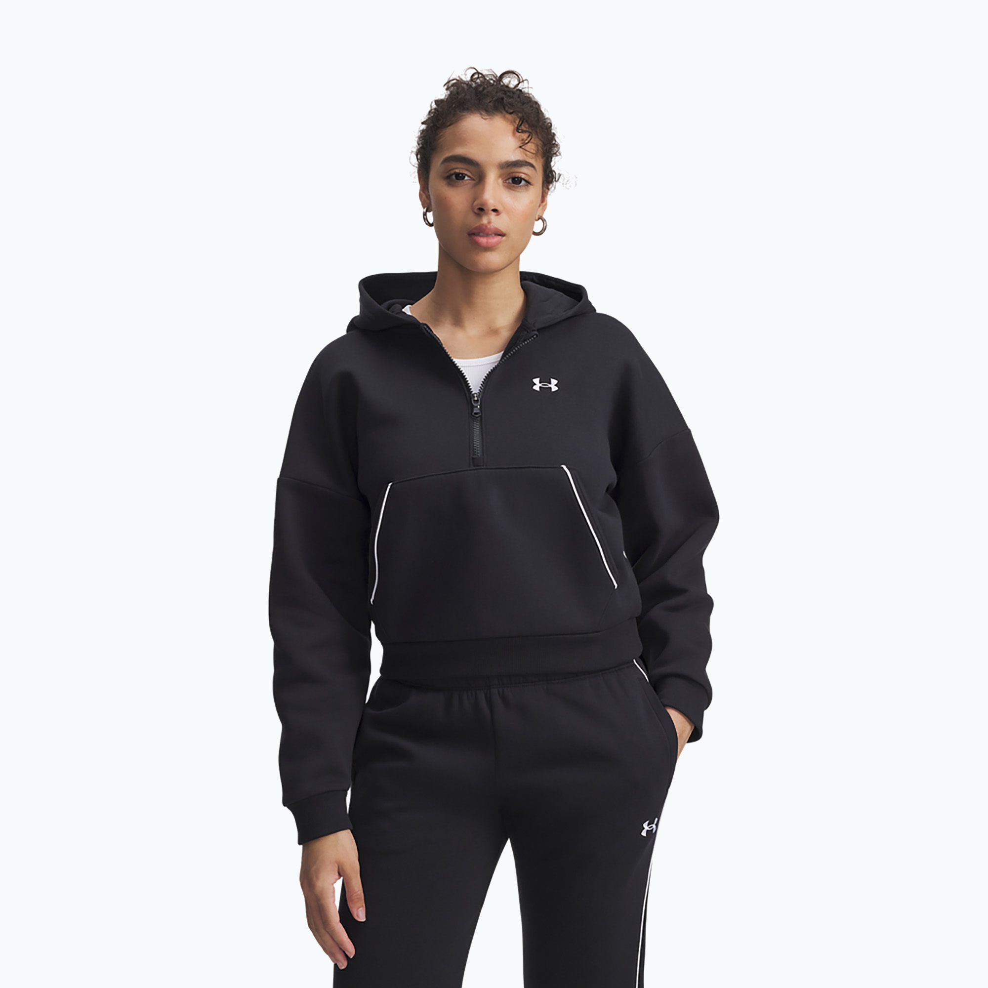 Bluza damska Under Armour Rival Fleece Piped HZ Hoodie black/white 