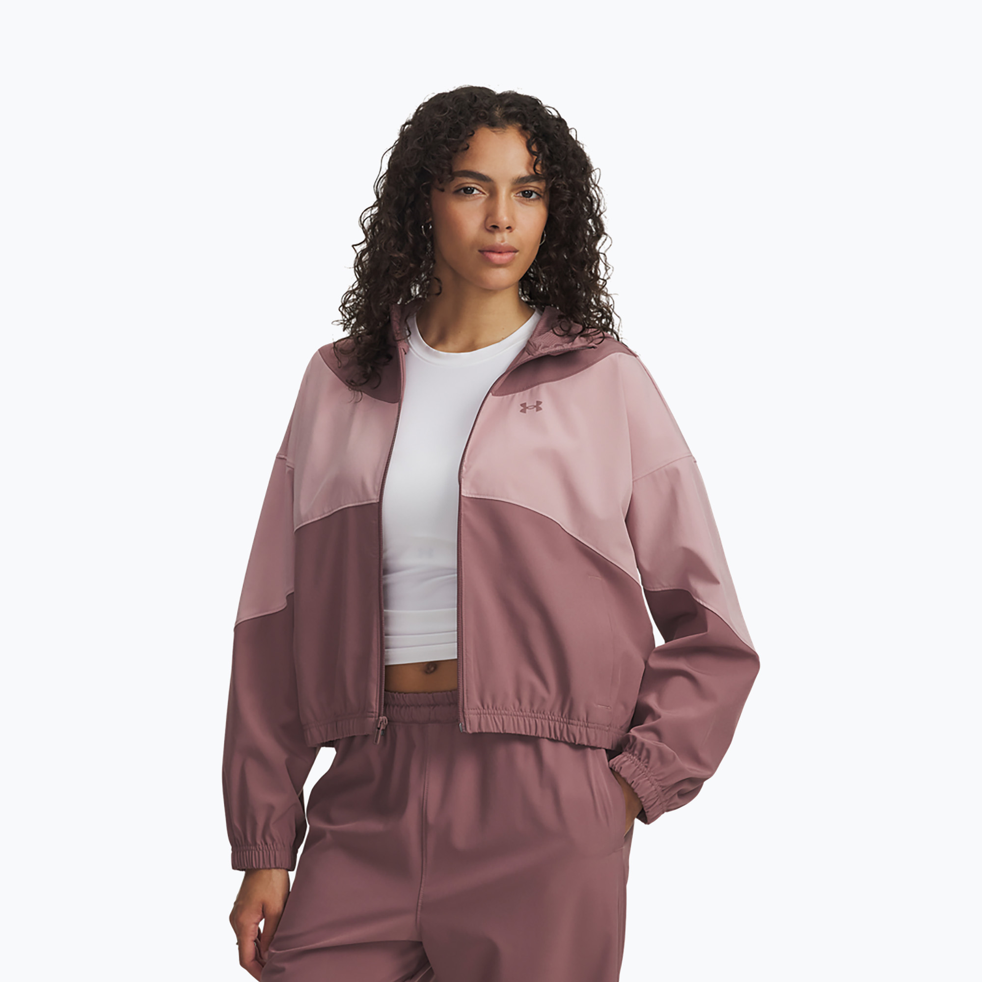 Kurtka damska Under Armour Rival Woven Hoody maroon mist tourmaline pink/maroon mist 