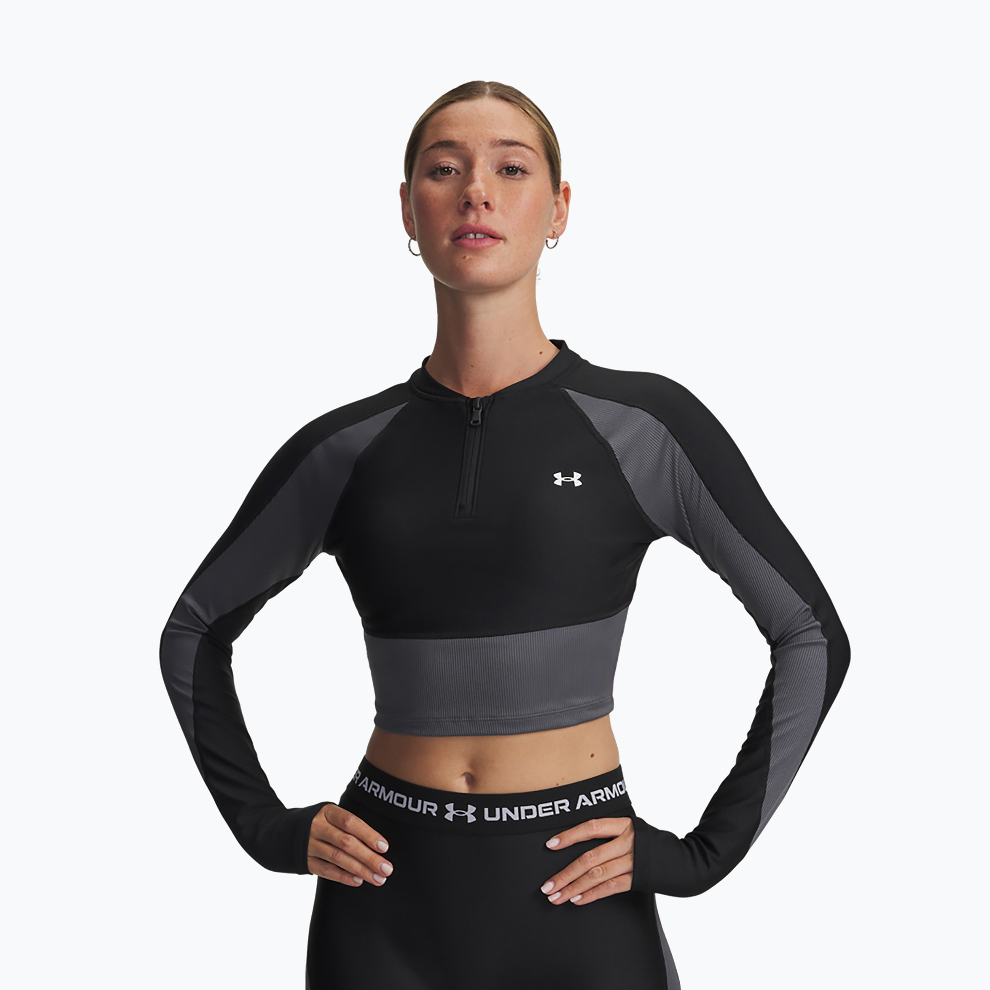 Longsleeve treningowy damski Under Armour HeatGear Rib 1/4 Zip black/castlerock/white 
