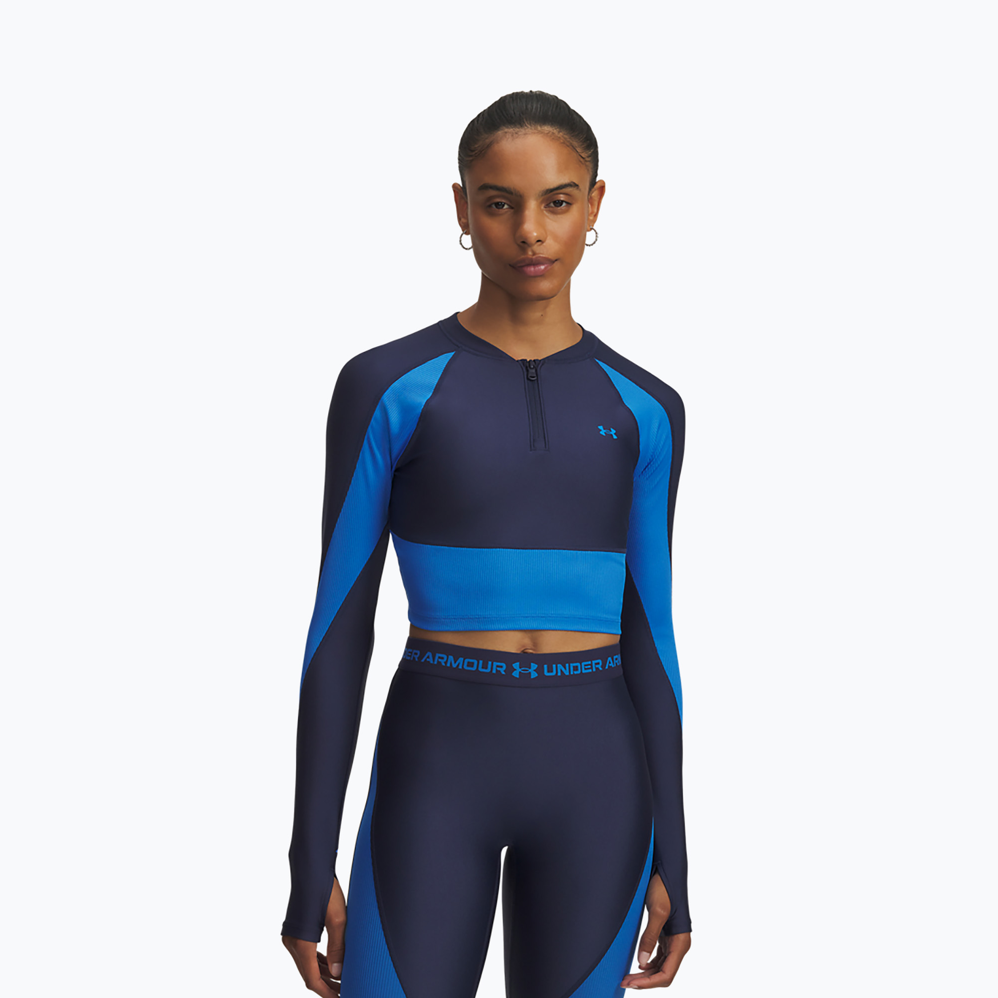 Longsleeve treningowy damski Under Armour HeatGear Rib 1/4 Zip washed navy/blue atlantis/blue atlantis 