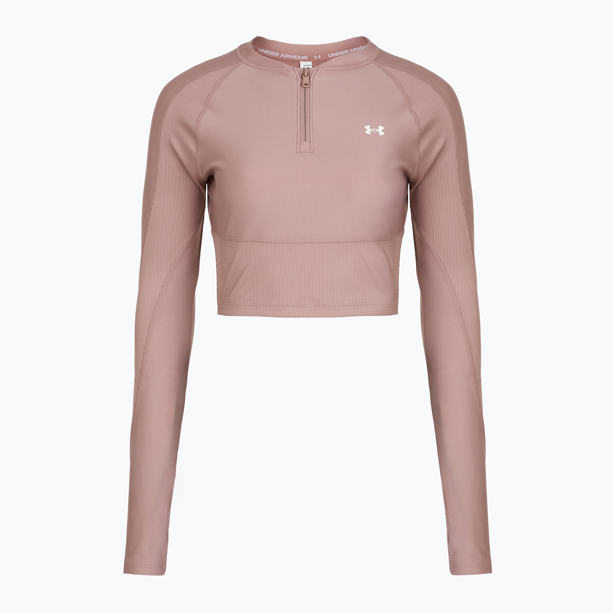 Longsleeve treningowy damski Under Armour HeatGear Rib 1/4 Zip tourmaline pink/tourmaline pink/white 