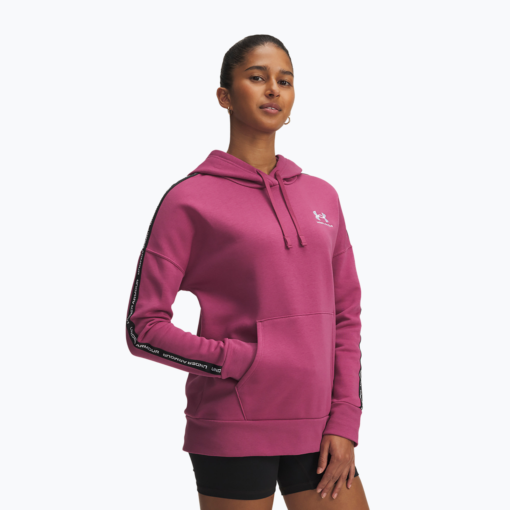 Bluza damska Under Armour Icon Fleece Taped Hoody fuchsia dusk/white 