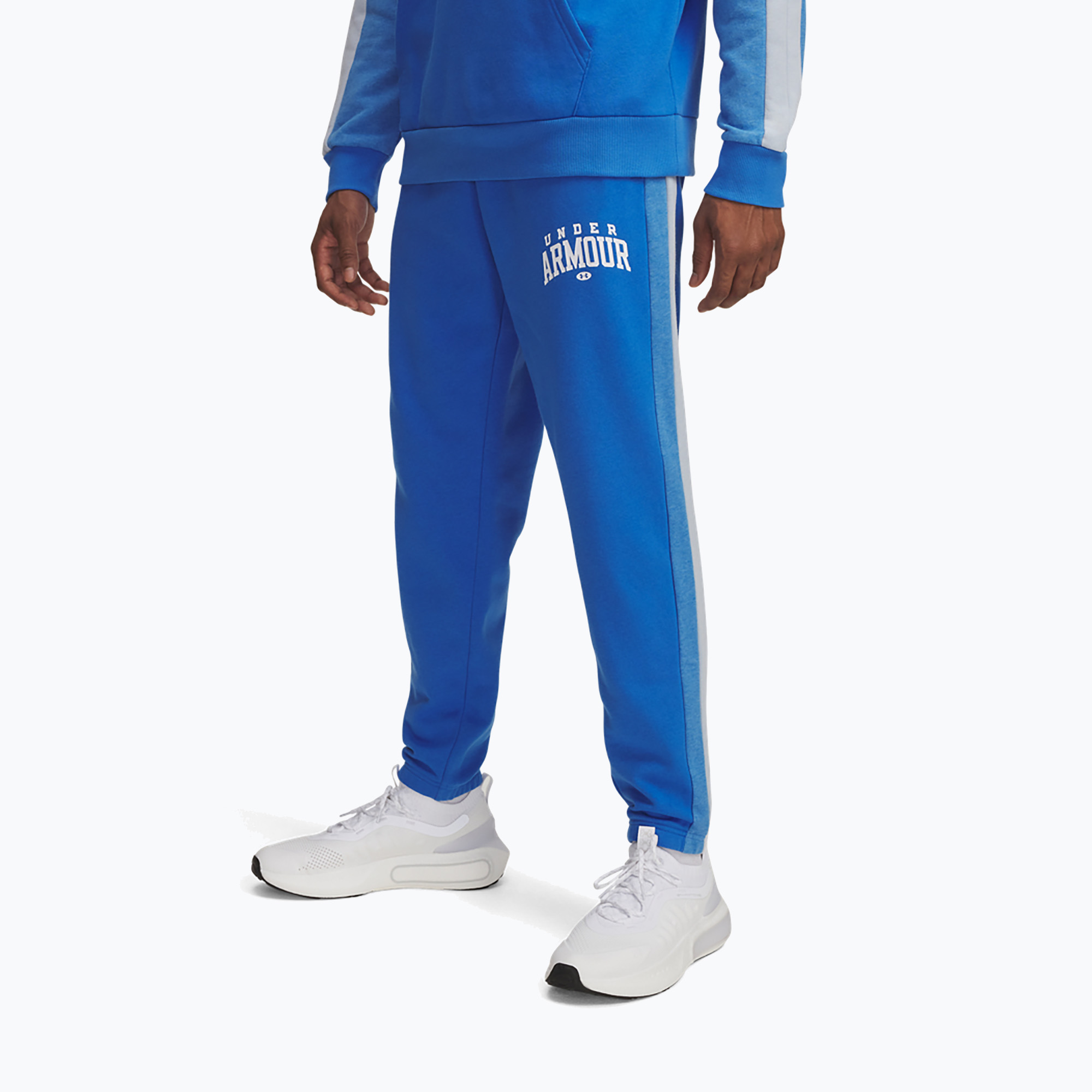 Spodnie treningowe męskie Under Armour Rival Fleece Colorblock blue atlantis/blue calm/white 