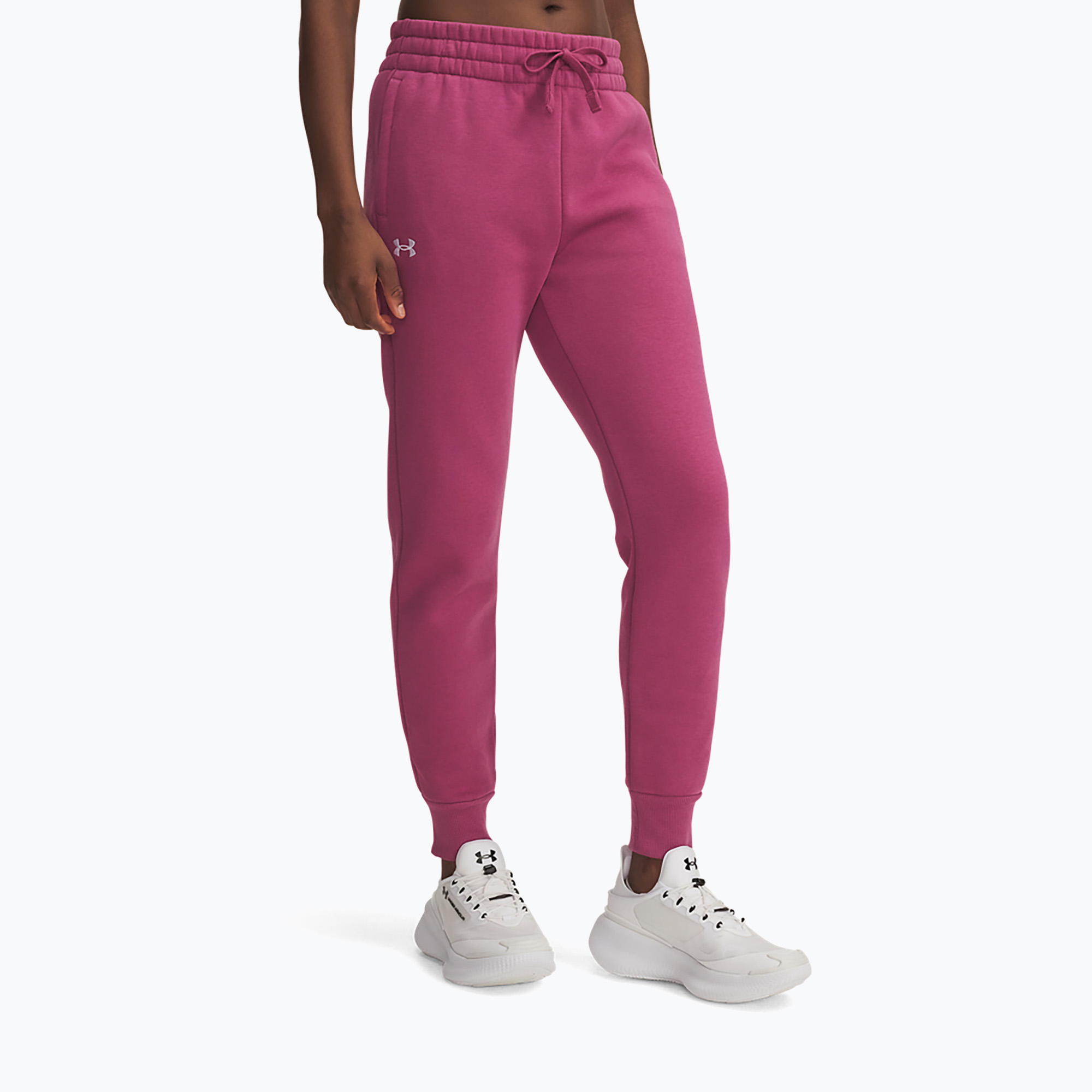 Spodnie damskie Under Armour Rival Fleece dark maroon/white fuchsia dusk/white 