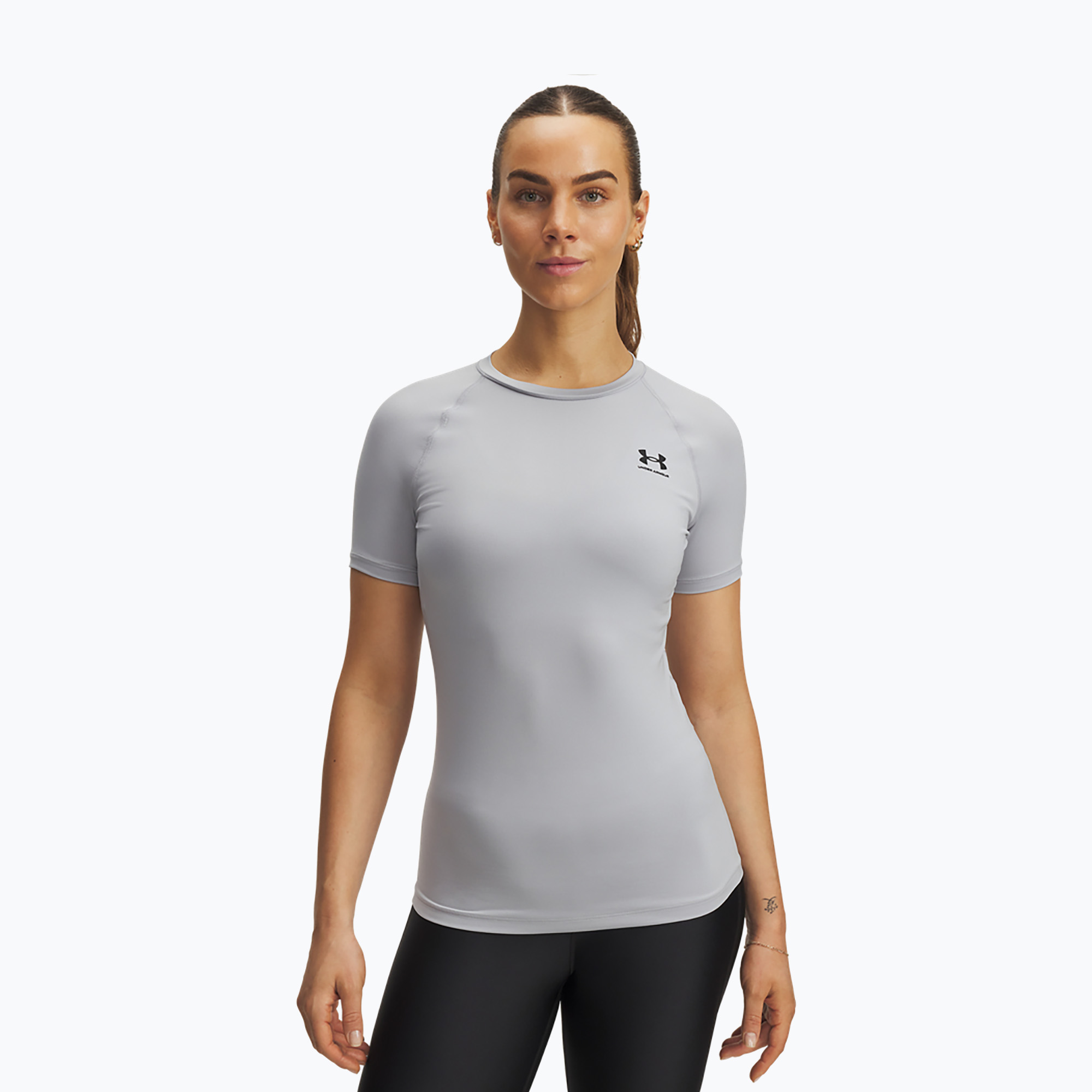 Tricou de antrenament pentru femei Under Armour HG Authentics Comp SS mod gray/black