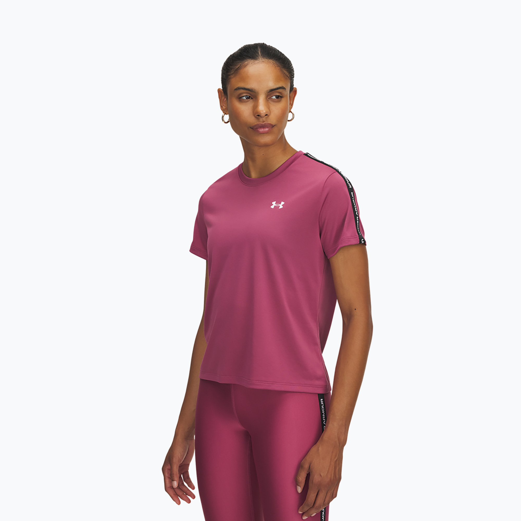Koszulka treningowa damska Under Armour Tech Wordmark Tape fuchsia dusk/black/white 