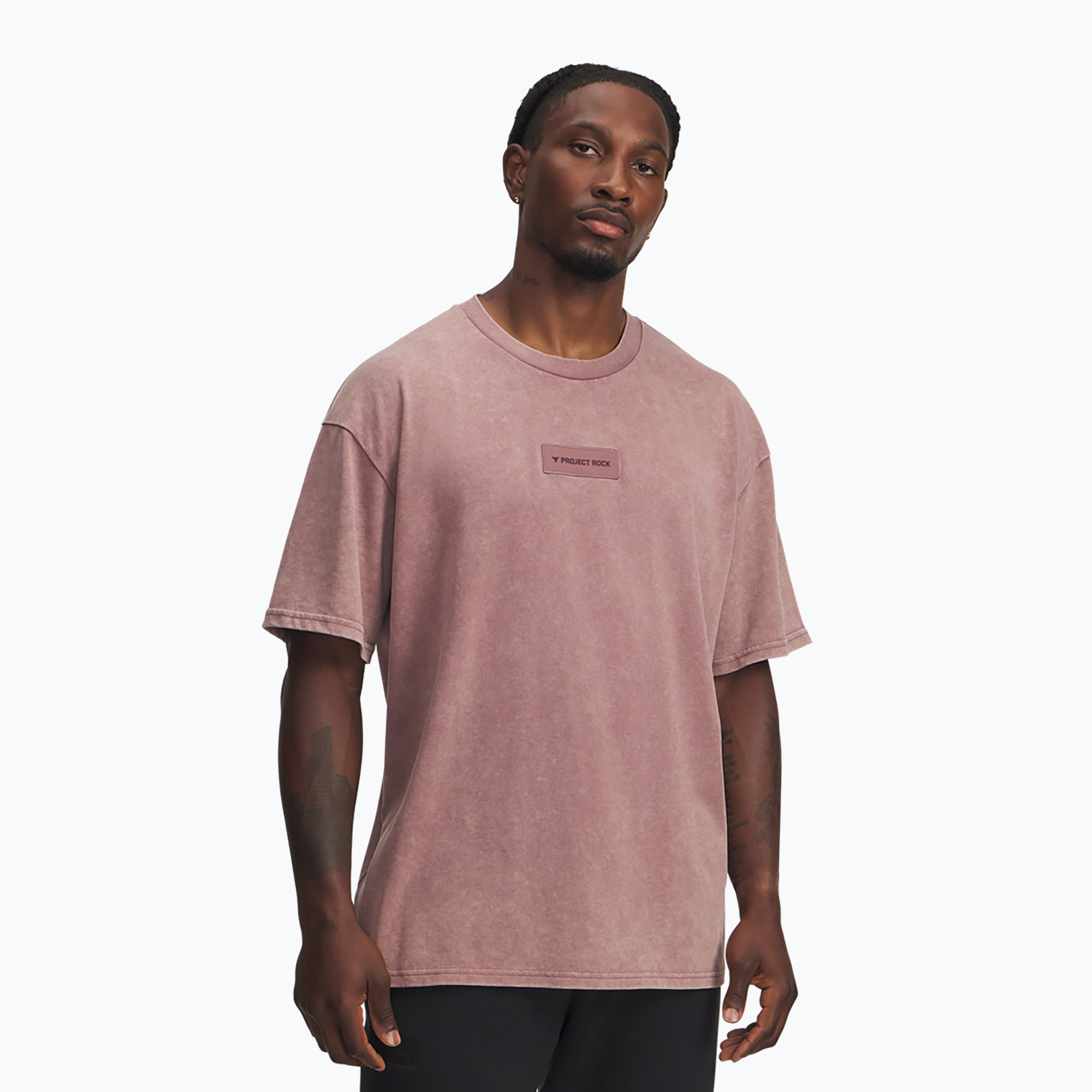 Koszulka treningowa męska Under Armour Project Rock Heavyweight Oversized maroon mist/black