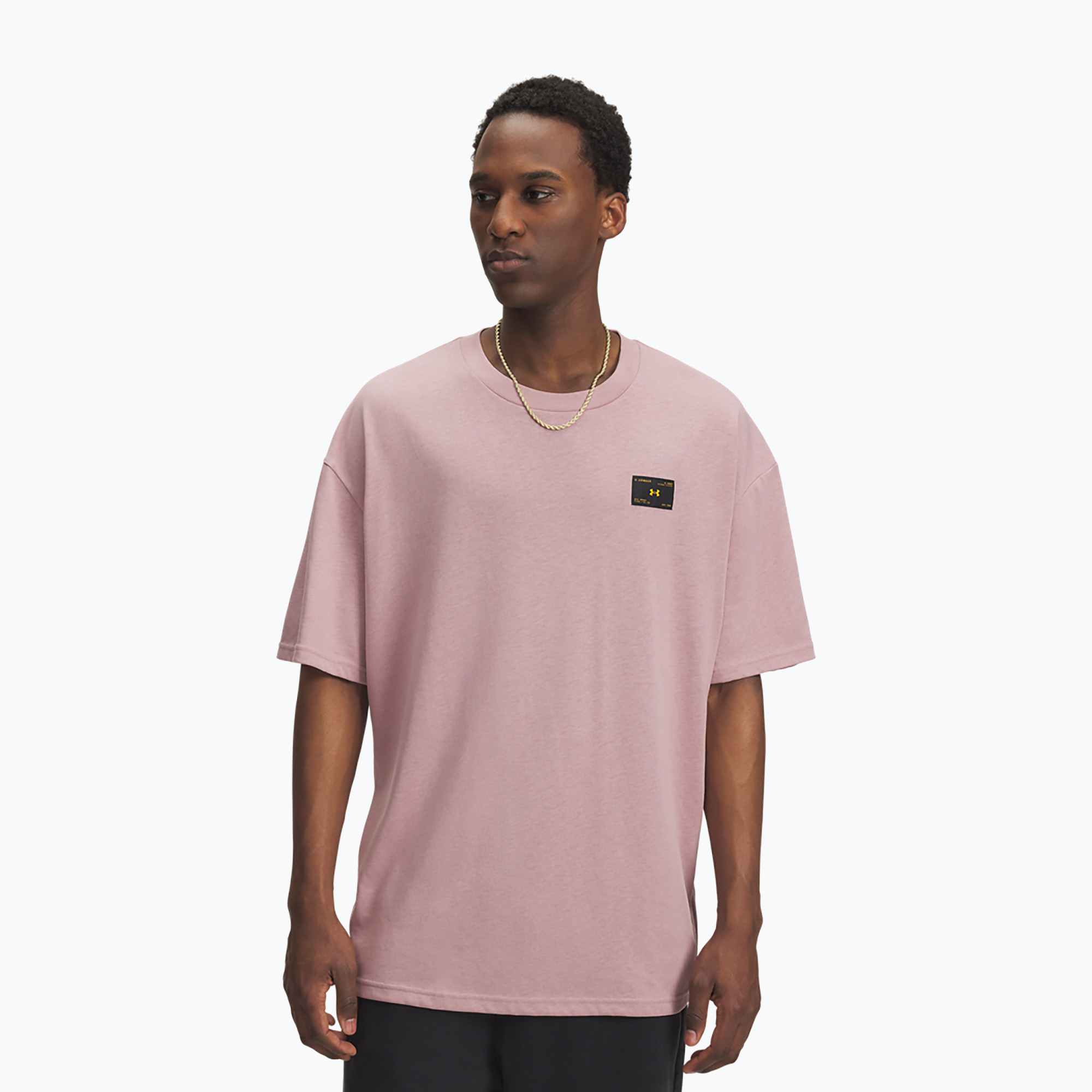 Koszulka męska Under Armour Woven Label Heavyweight tourmaline pink/black 