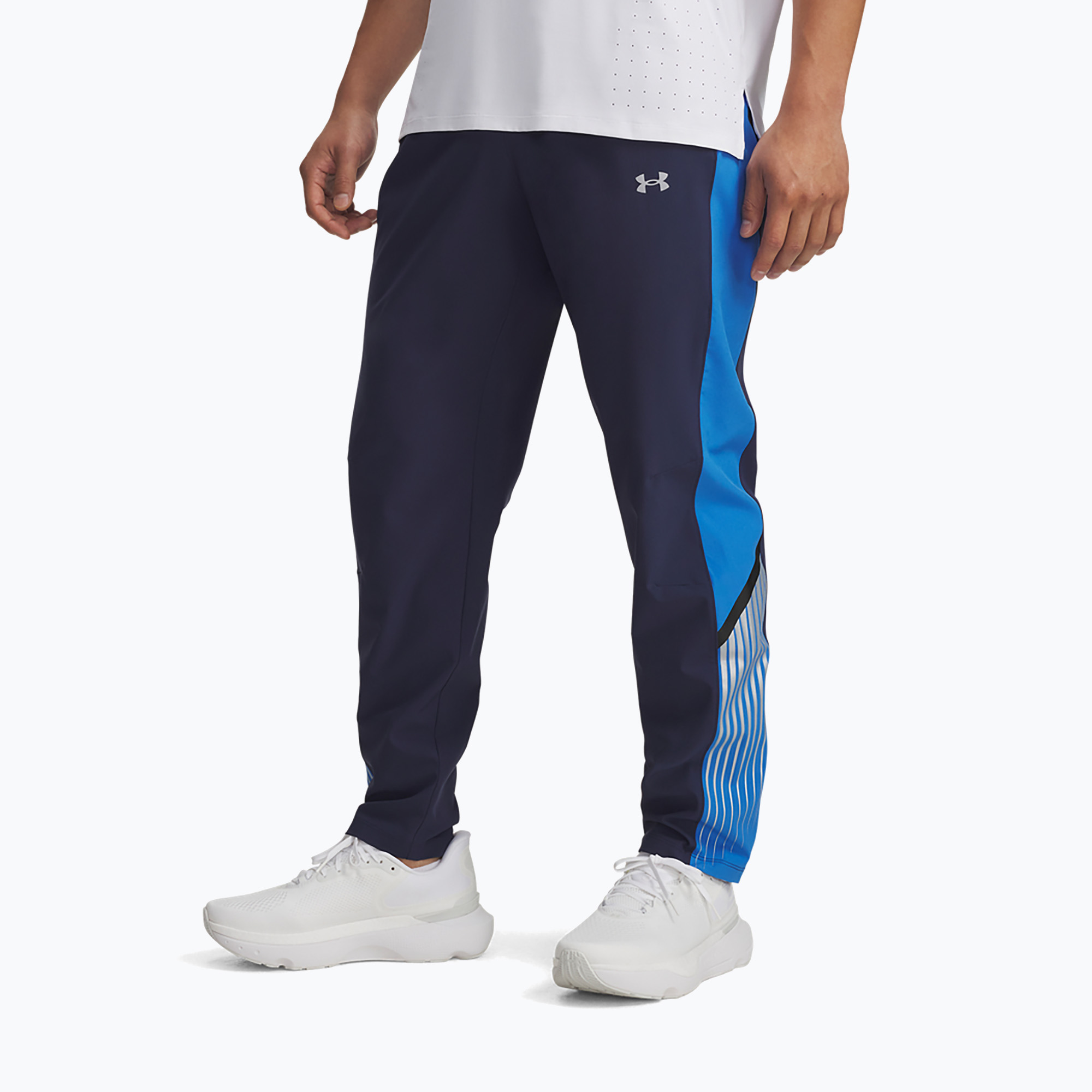 Spodnie do biegania męskie Under Armour Velociti Storm washed navy/blue atlantis/reflective 