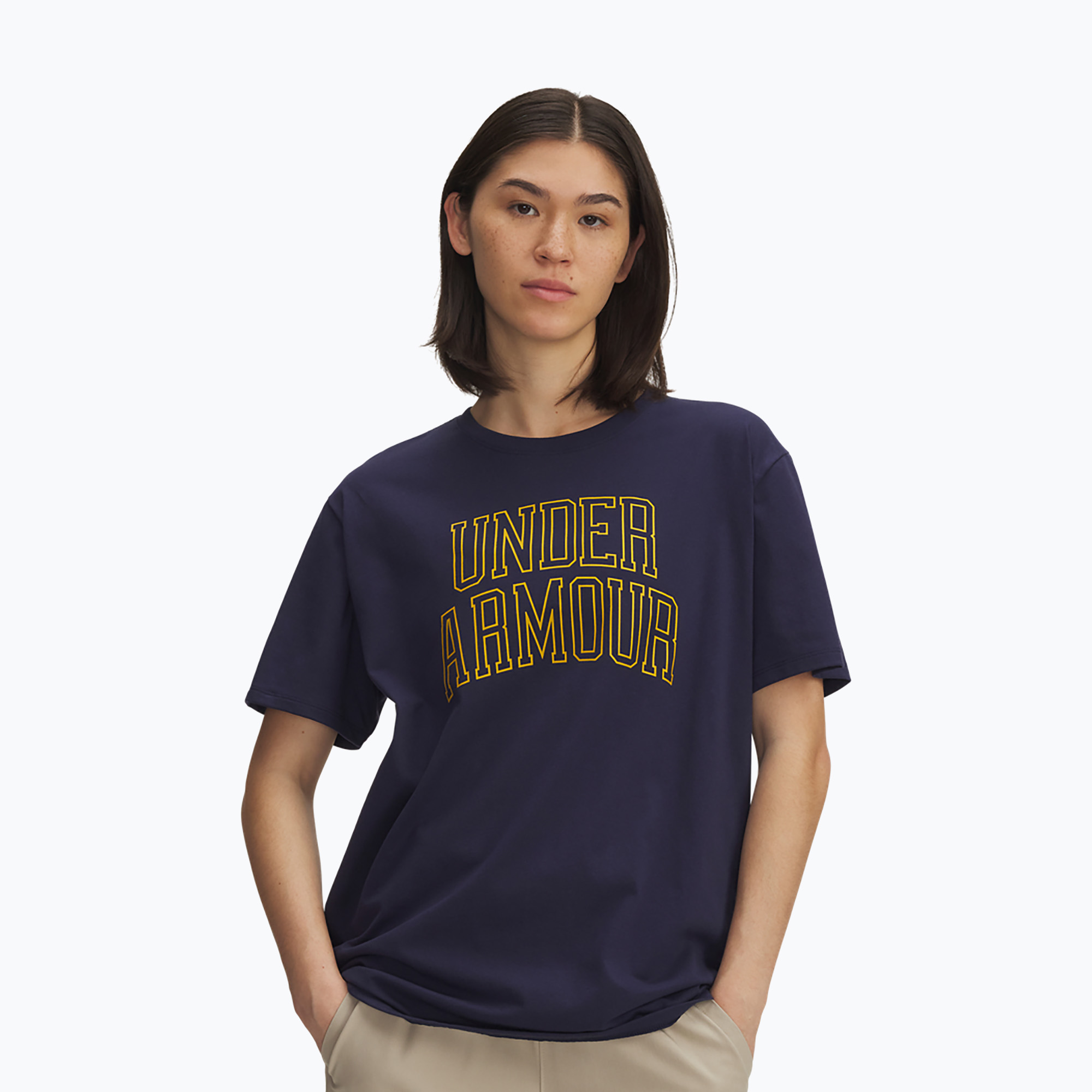 Koszulka treningowa damska Under Armour Rival Campus midnight navy/gold league 