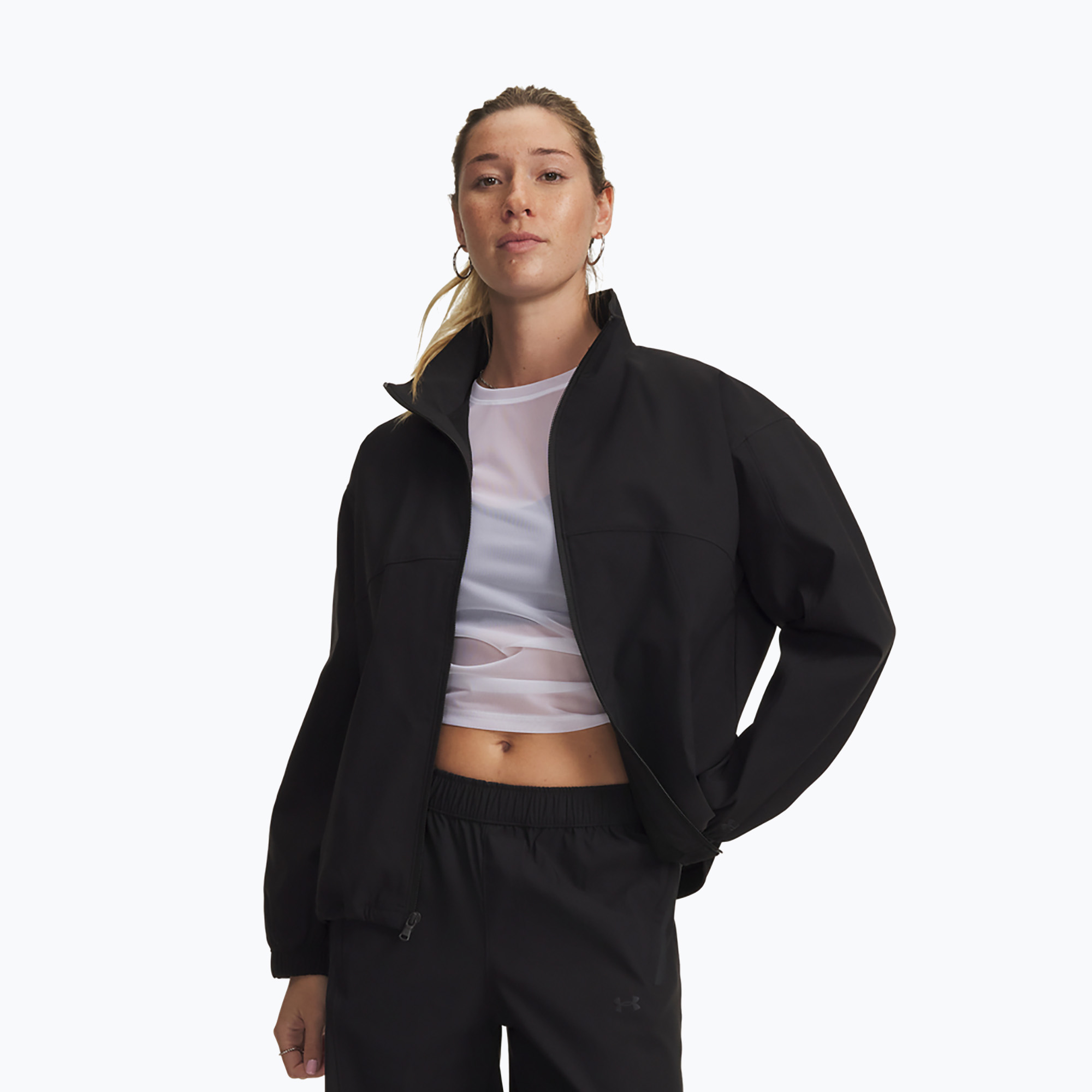 Geacă de antrenament pentru femei Under Armour Unstoppable Woven FZ Jacket ultimate black/ultimate black