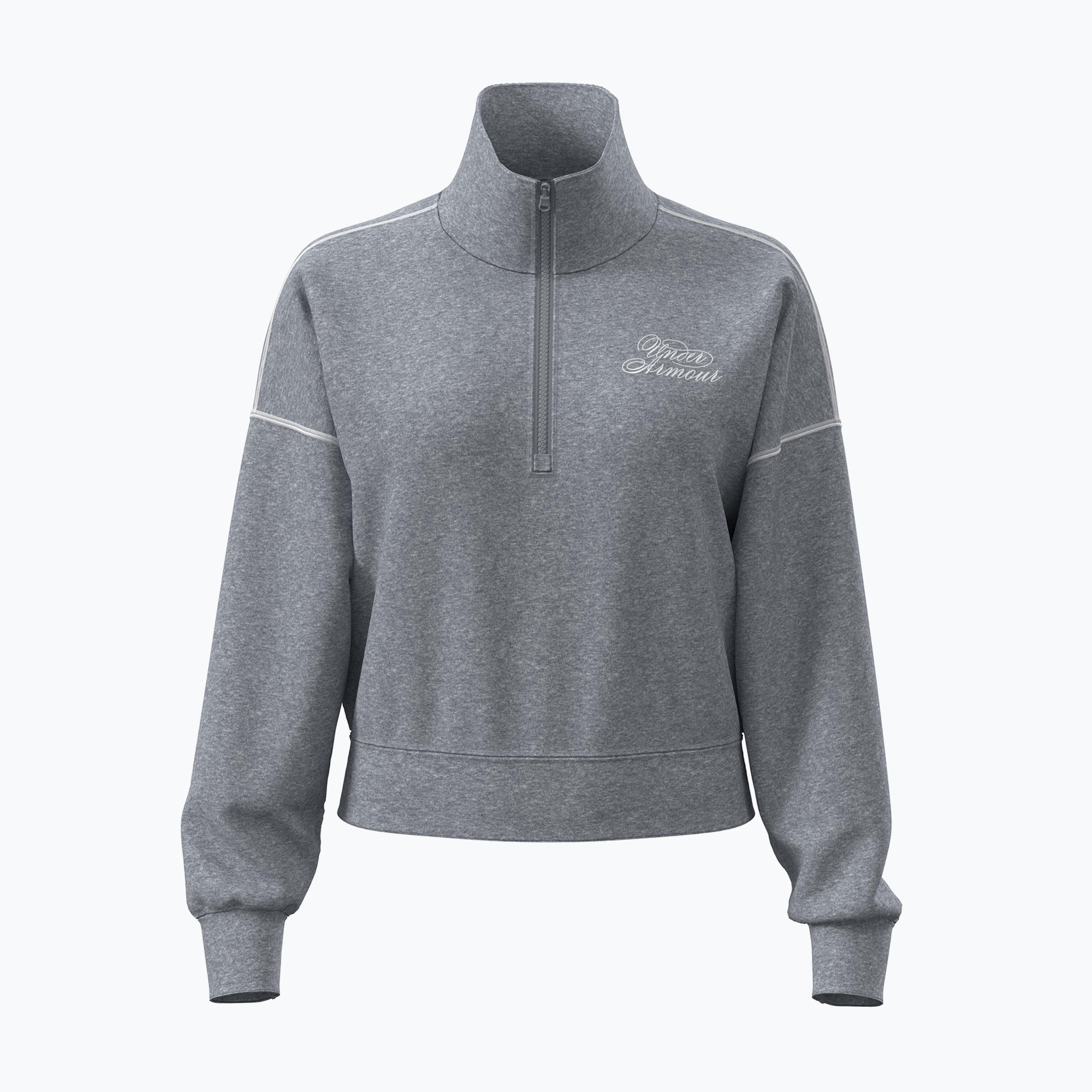 Дамски суитшърт Under Armour Rival Fleece Script HZ mod grey light heather/white