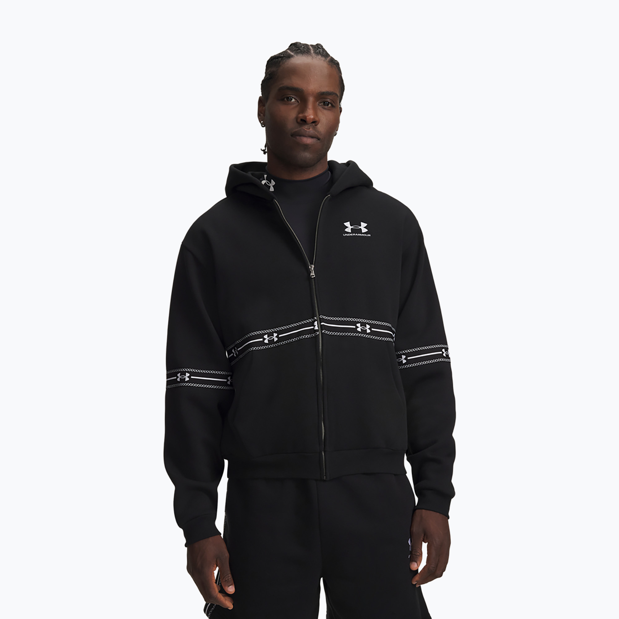 Bluză pentru bărbați Under Armour Icon Fleece Taped Full Zip ultimate black/white