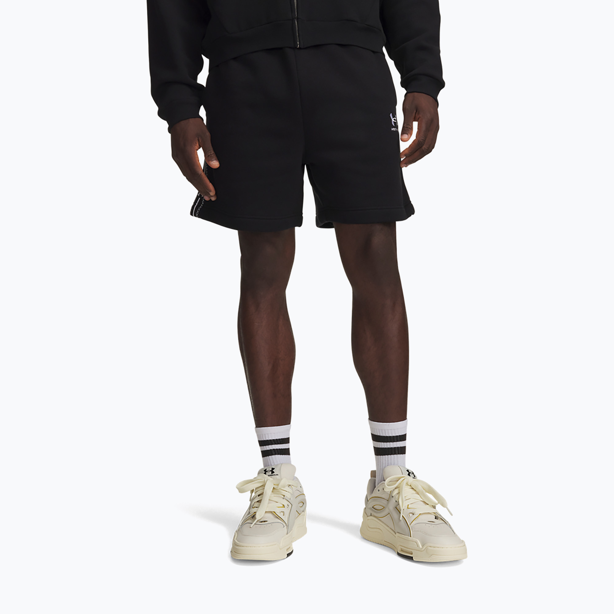 Spodenki męskie Under Armour Icon Fleece Taped Shorts ultimate black/white 