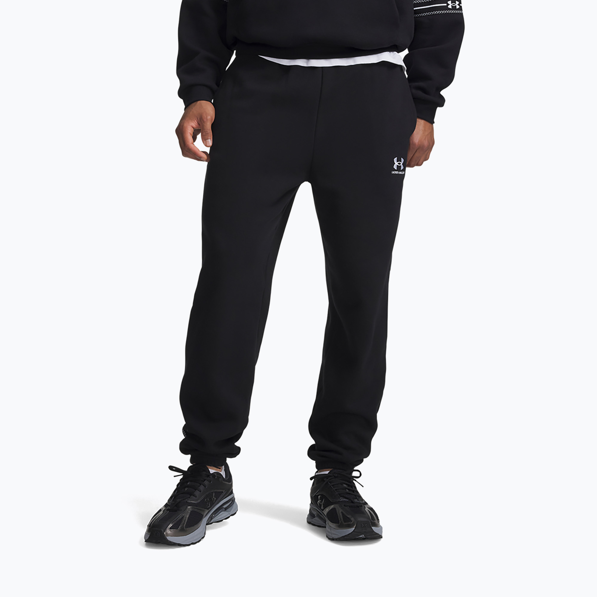 Spodnie męskie Under Armour Icon Fleece Taped Jogger ultimate black/white 