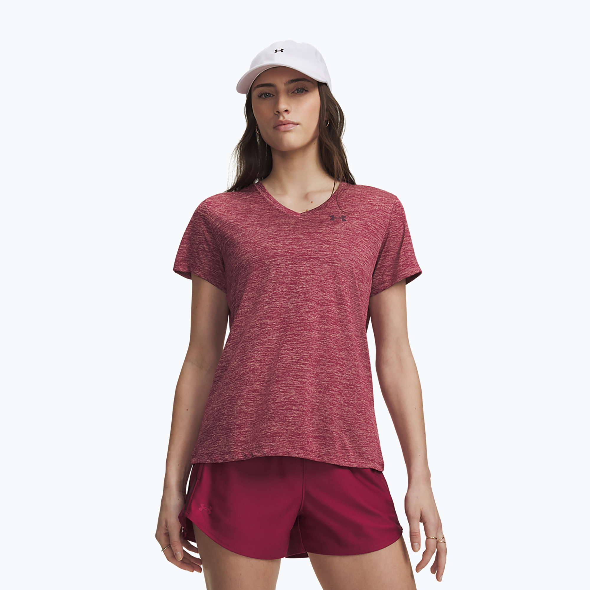 Дамска тренировъчна тениска Under Armour Tech V-Twist claret/ox blood