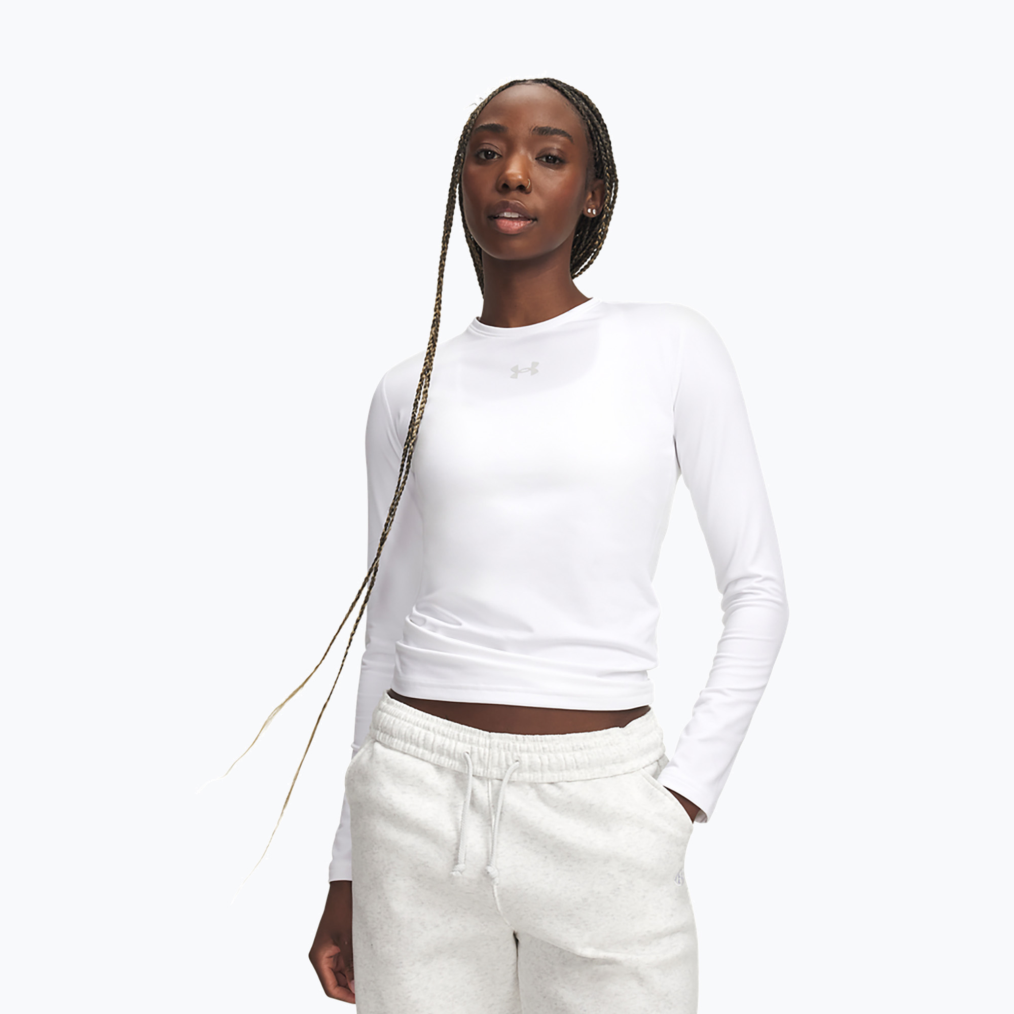 Дамска блуза с дълъг ръкав за  тренировка Under Armour ColdGear Crew white/halo gray