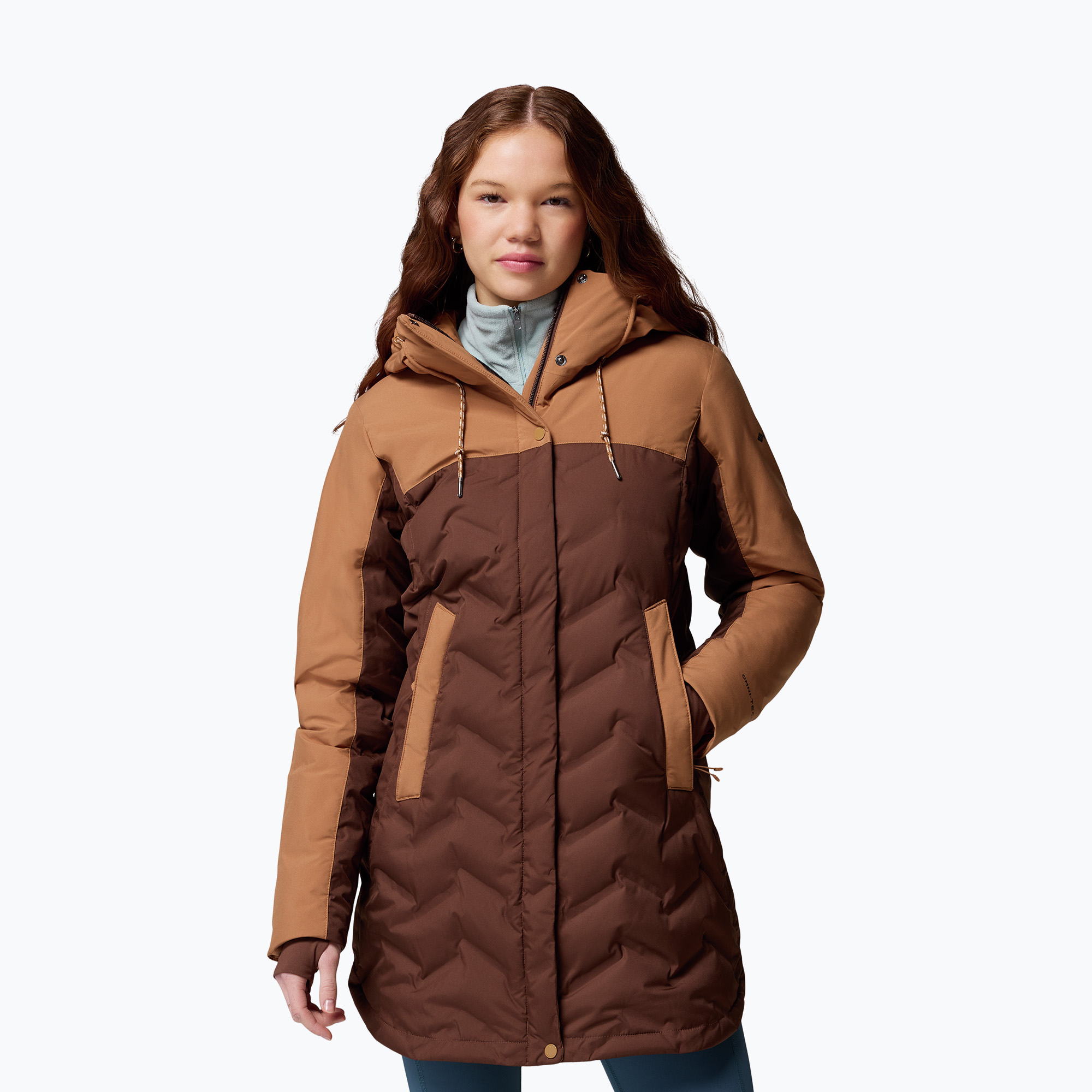 Płaszcz puchowy damski Columbia Mountain Croo III Mid Down tobacco/camel brown 