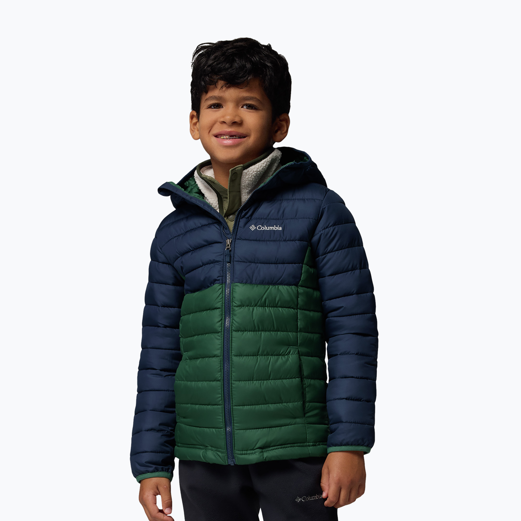 Kurtka dziecięca Columbia Powder Lite II Hooded rain forest/collegiate navy 