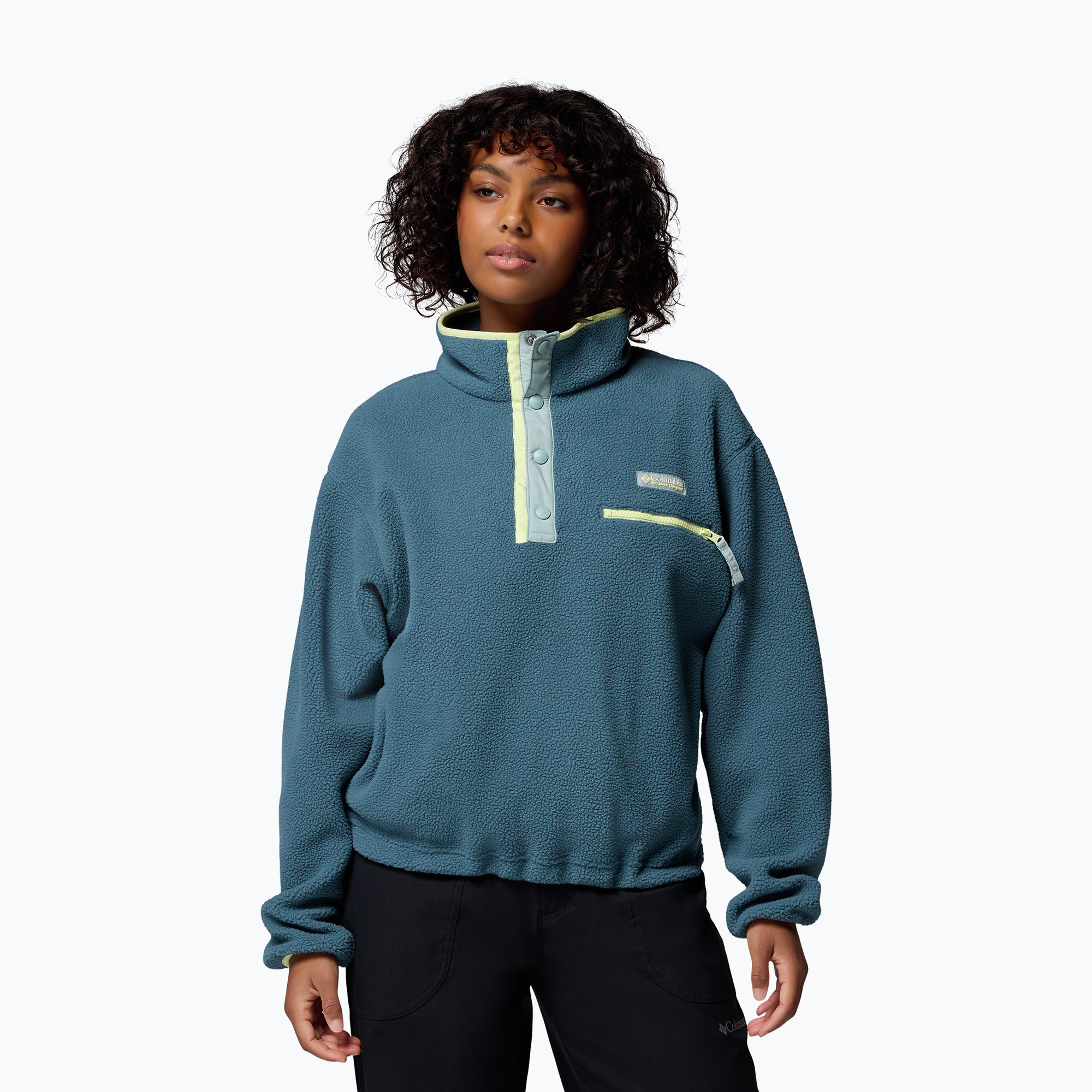 Bluza polarowa damska Columbia Helvetia II Cropped Half Snap Fleece everblue/crushed blue/citron haze 