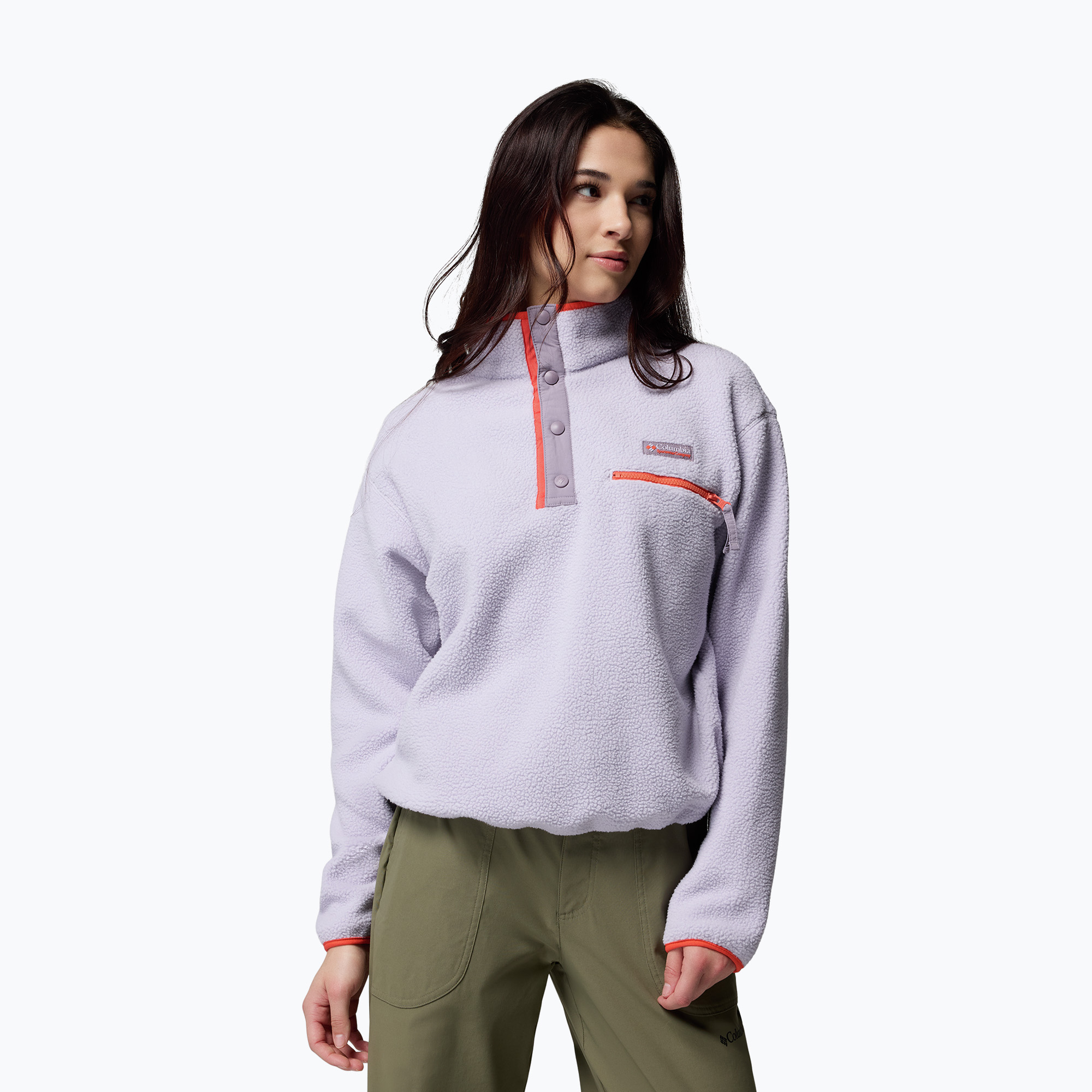 Bluza polarowa damska Columbia Helvetia II Cropped Half Snap Fleece lavender pearl/shale purple/zing 